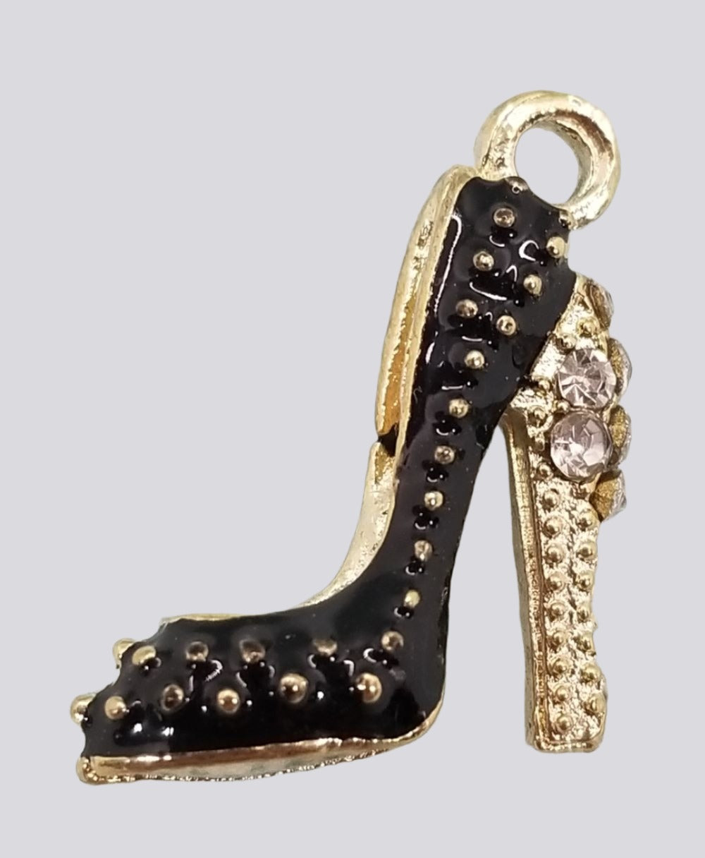 High heel black shoe w/faux rhinestones Dangle