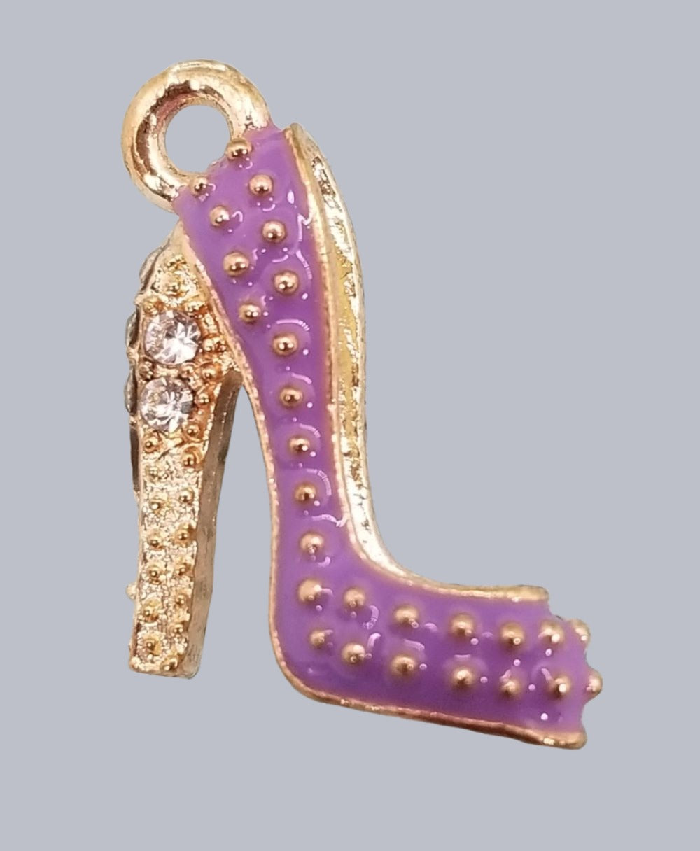 High heel purple shoe w/faux rhinestones Dangle