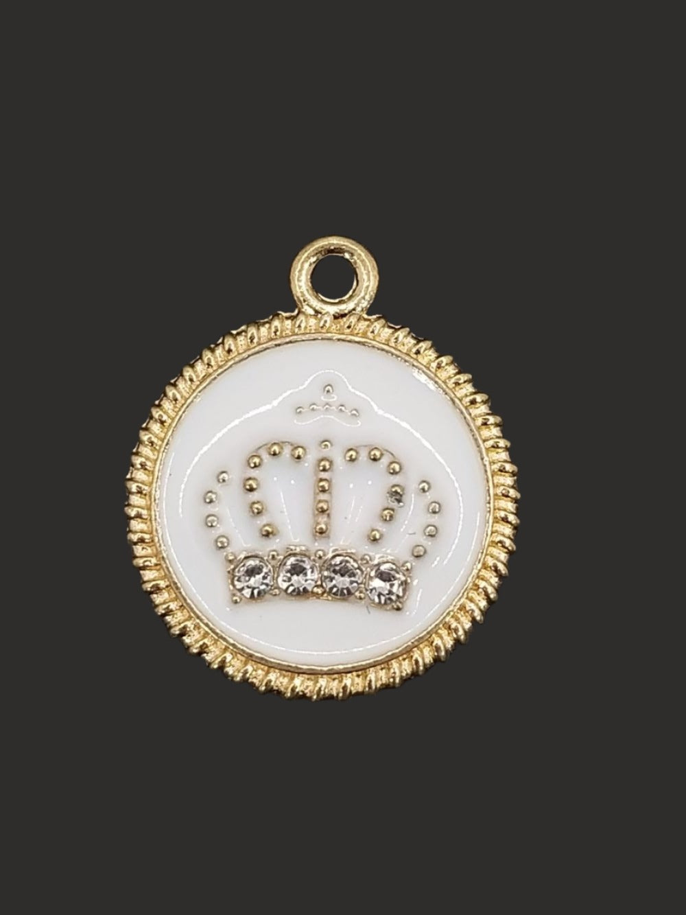 Round circle inlaid white crown w/faux rhinestones Dangle