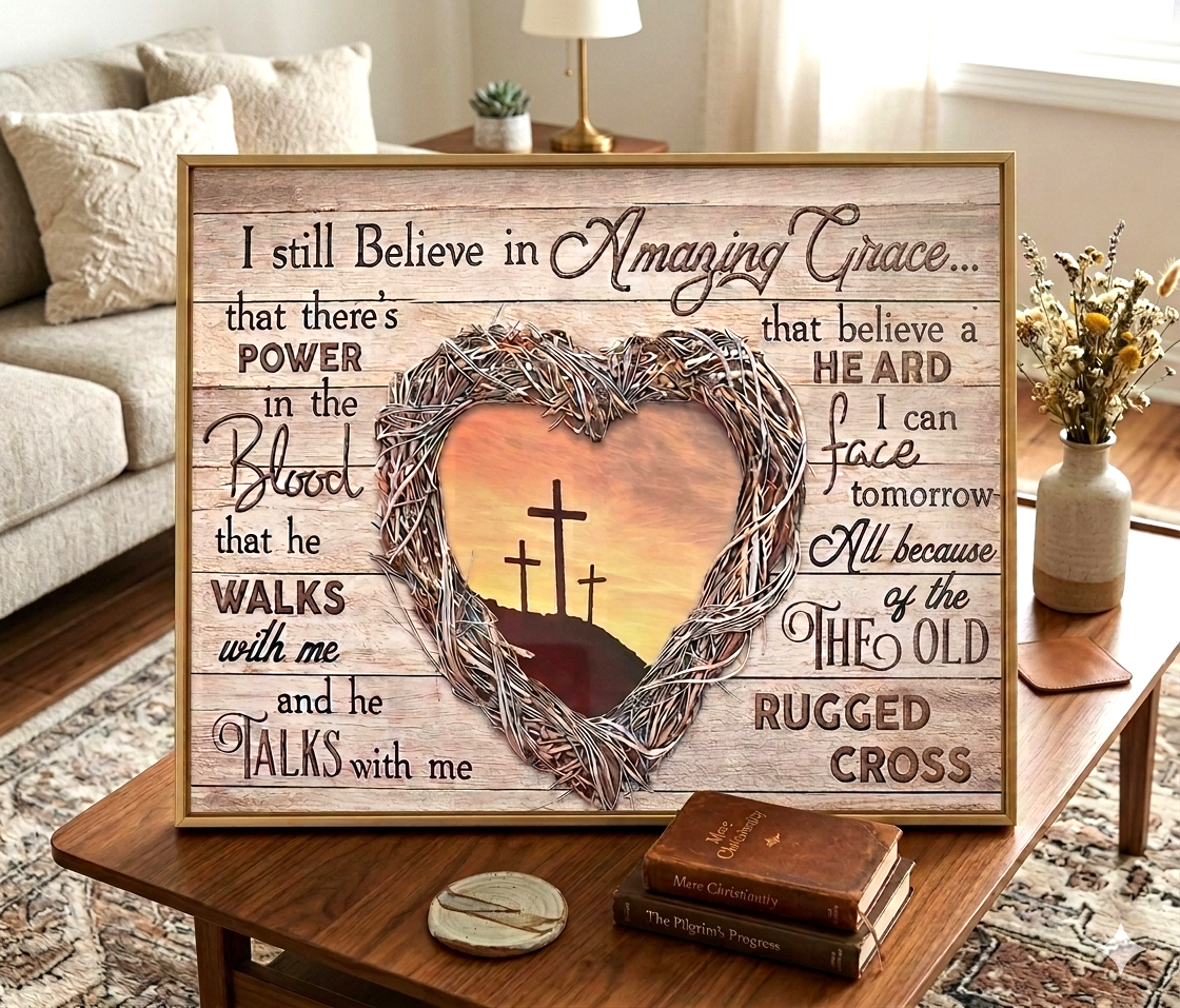 Framed Christian Wall Art - 8x10 Amazing Grace Painting (Two Frame Options Available)