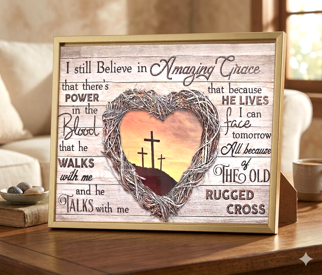 Framed Christian Wall Art - 8x10 Amazing Grace Painting (Two Frame Options Available)