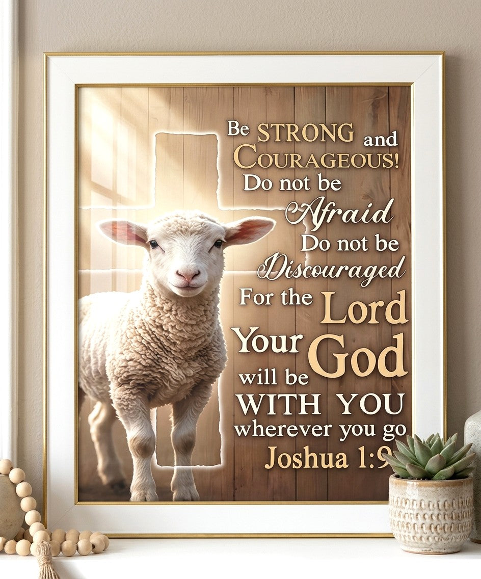 "Be Strong & Courageous" Framed Canvas Print – Joshua 1:9