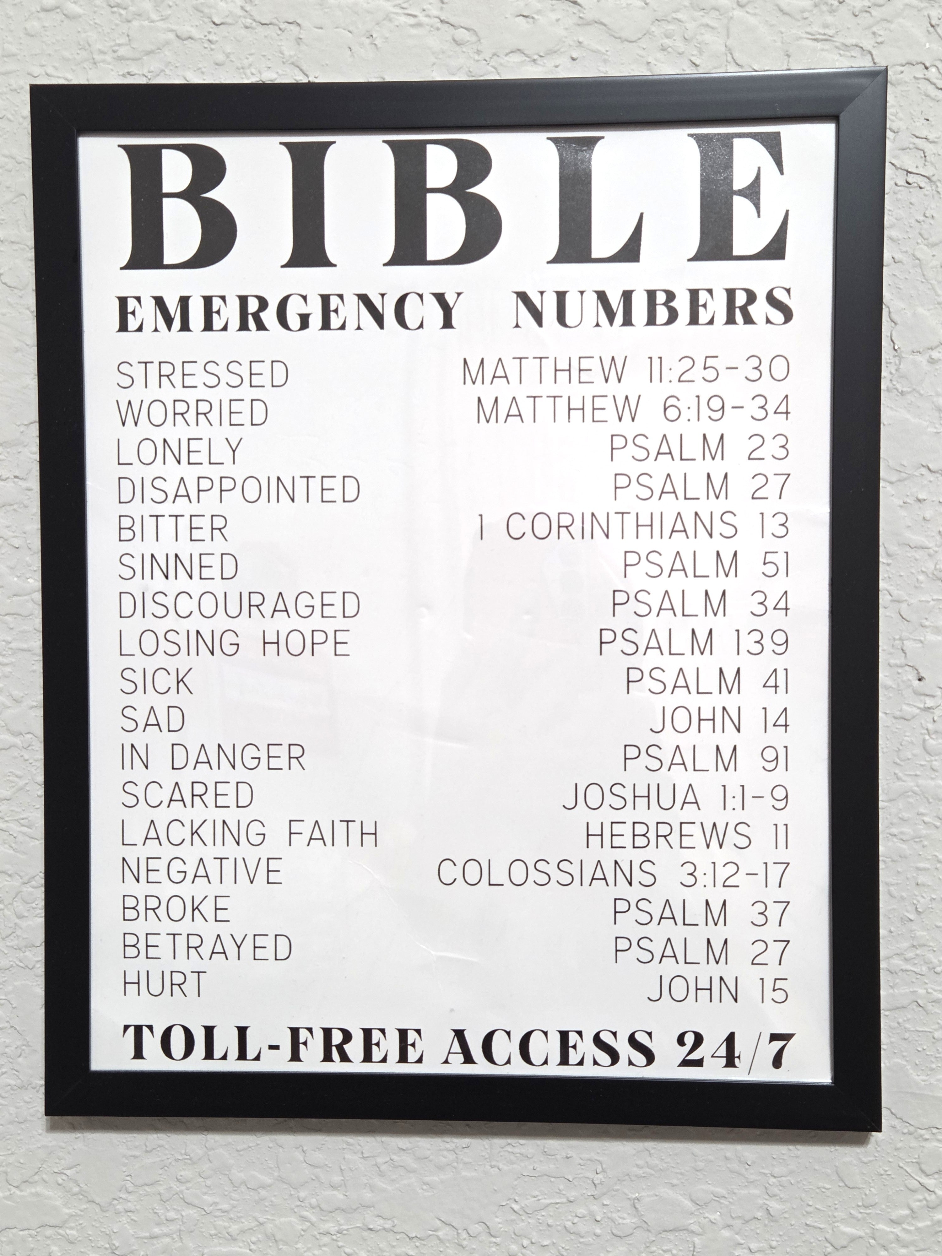 Bible Emergency Numbers Framed Art – Divine Drop Collection (Clearance)
