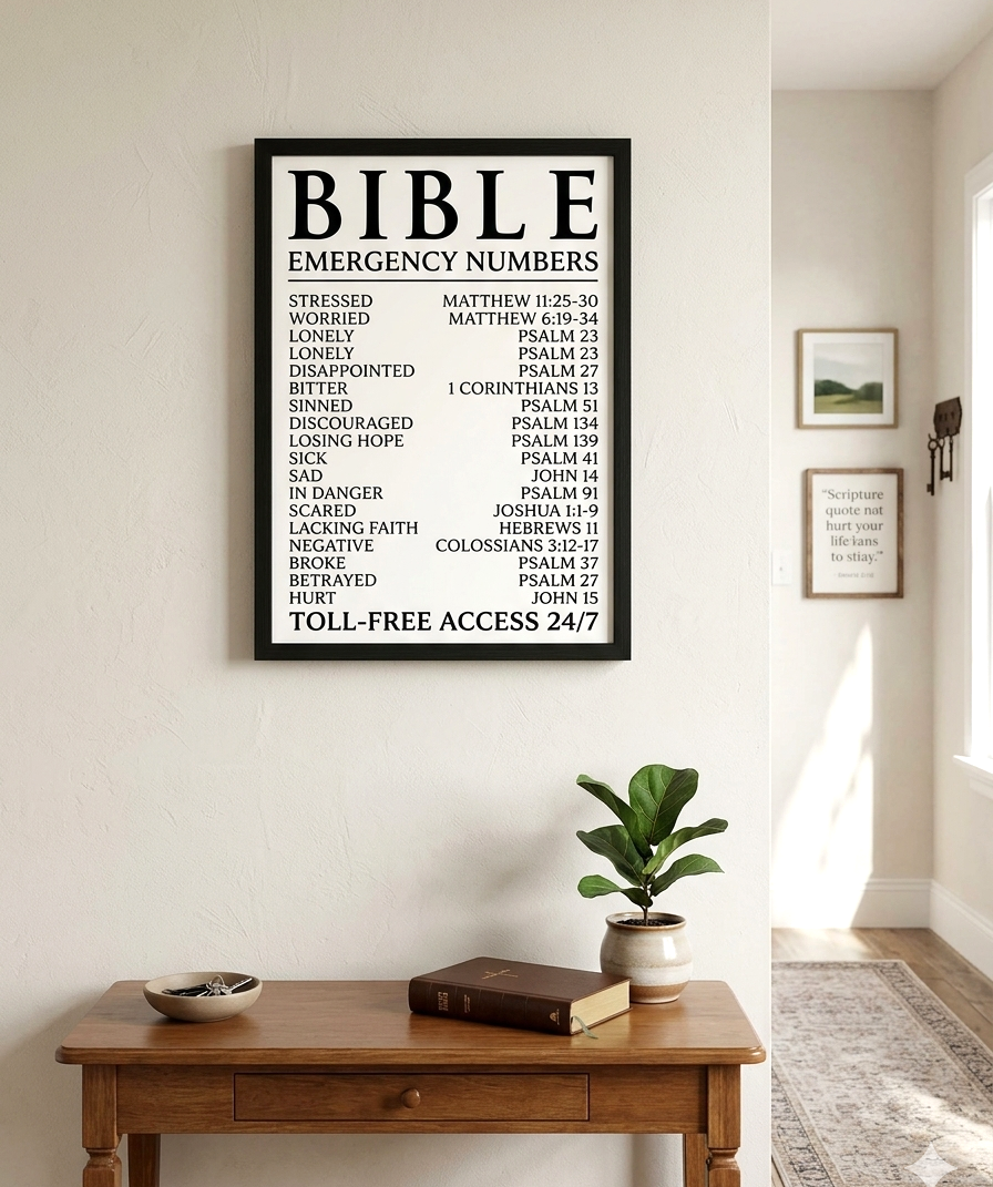 Bible Emergency Numbers Framed Art – Divine Drop Collection (Clearance)