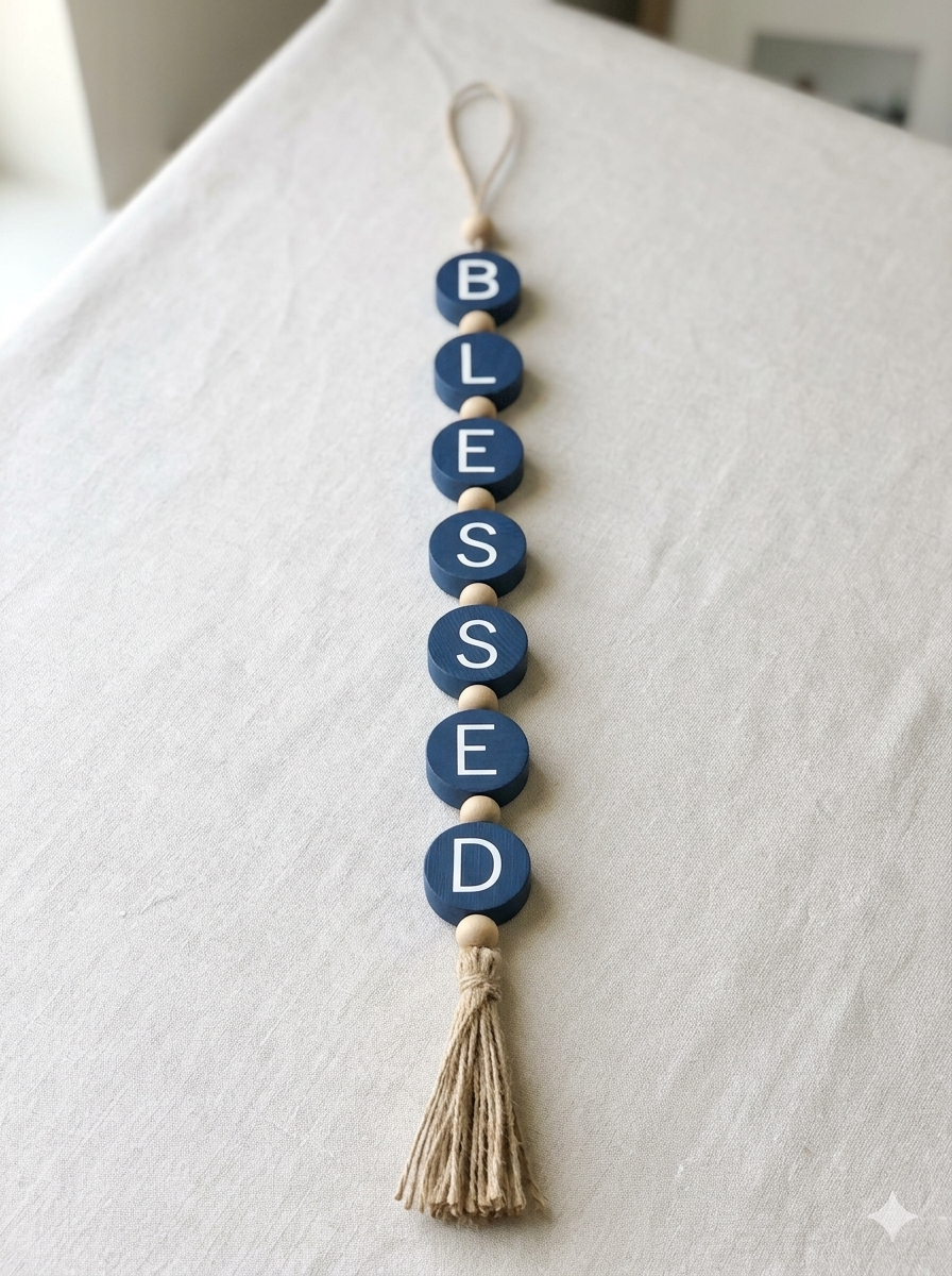 Faith-Based "Blessed" Wood Block Beaded Wall Hanging