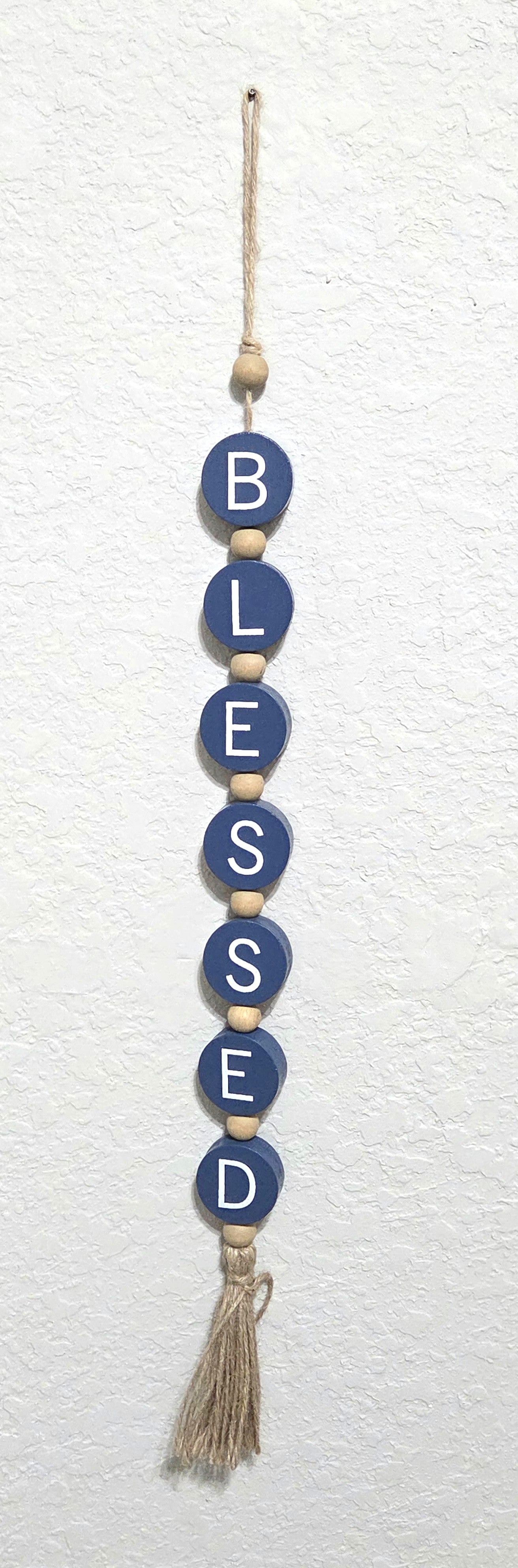 Faith-Based "Blessed" Wood Block Beaded Wall Hanging