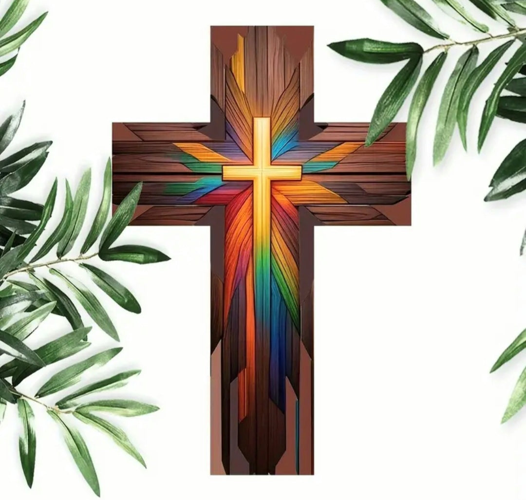 Faith-Based Radiant Grace Wooden Cross Sign – 12”x8”