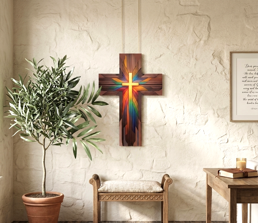 Faith-Based Radiant Grace Wooden Cross Sign – 12”x8”