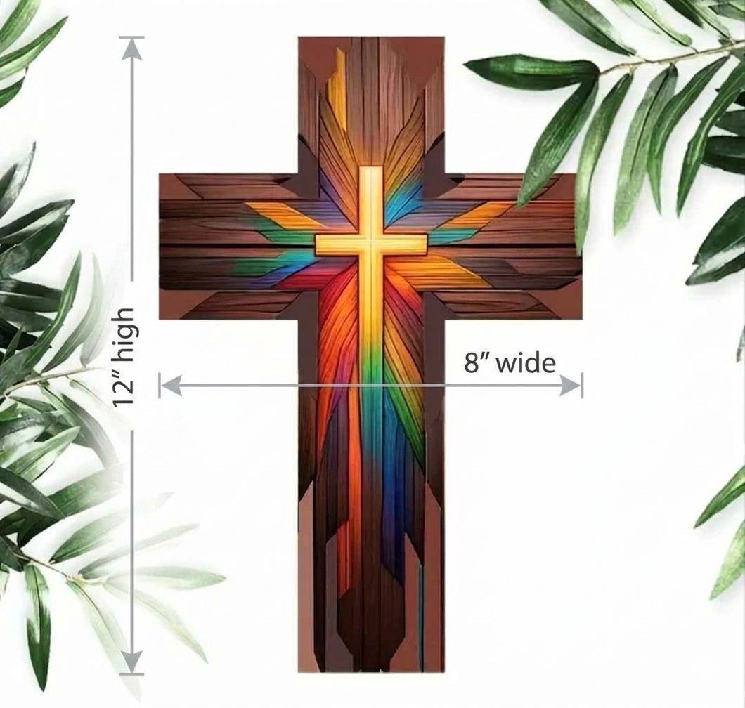 Faith-Based Radiant Grace Wooden Cross Sign – 12”x8”