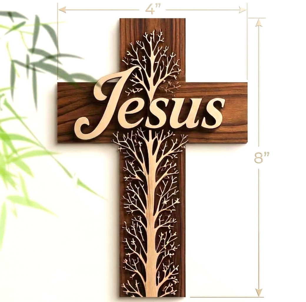 "Jesus" Tree of Life 2D Faux-3D Wall Cross – Divine Drop Collection