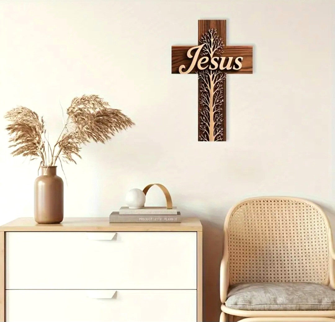 "Jesus" Tree of Life 2D Faux-3D Wall Cross – Divine Drop Collection