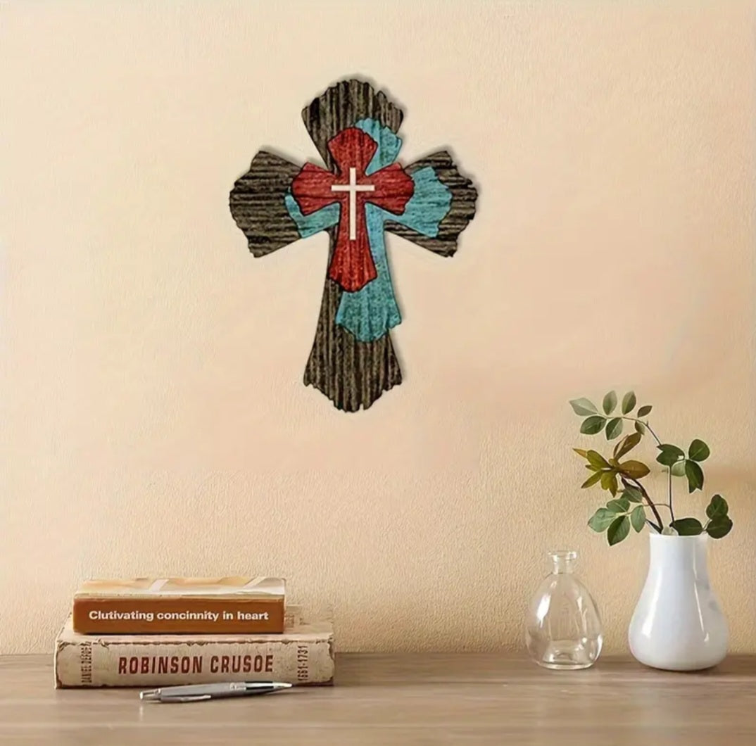 Faith-Based Rustic Faux-3D Wooden Wall Cross
