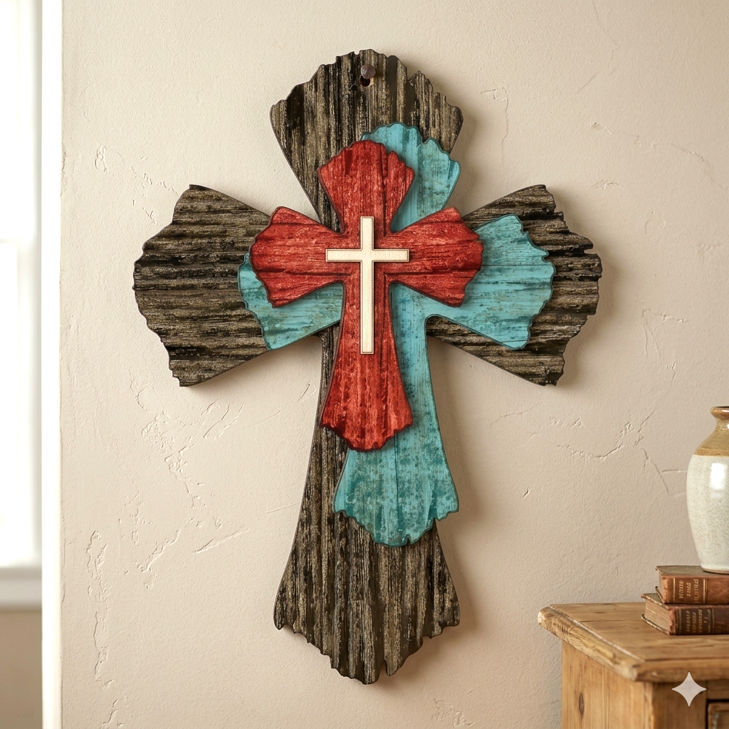 Faith-Based Rustic Faux-3D Wooden Wall Cross