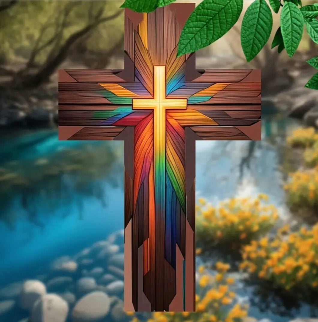 Faith-Based Radiant Grace Wooden Cross Sign – 12”x8”