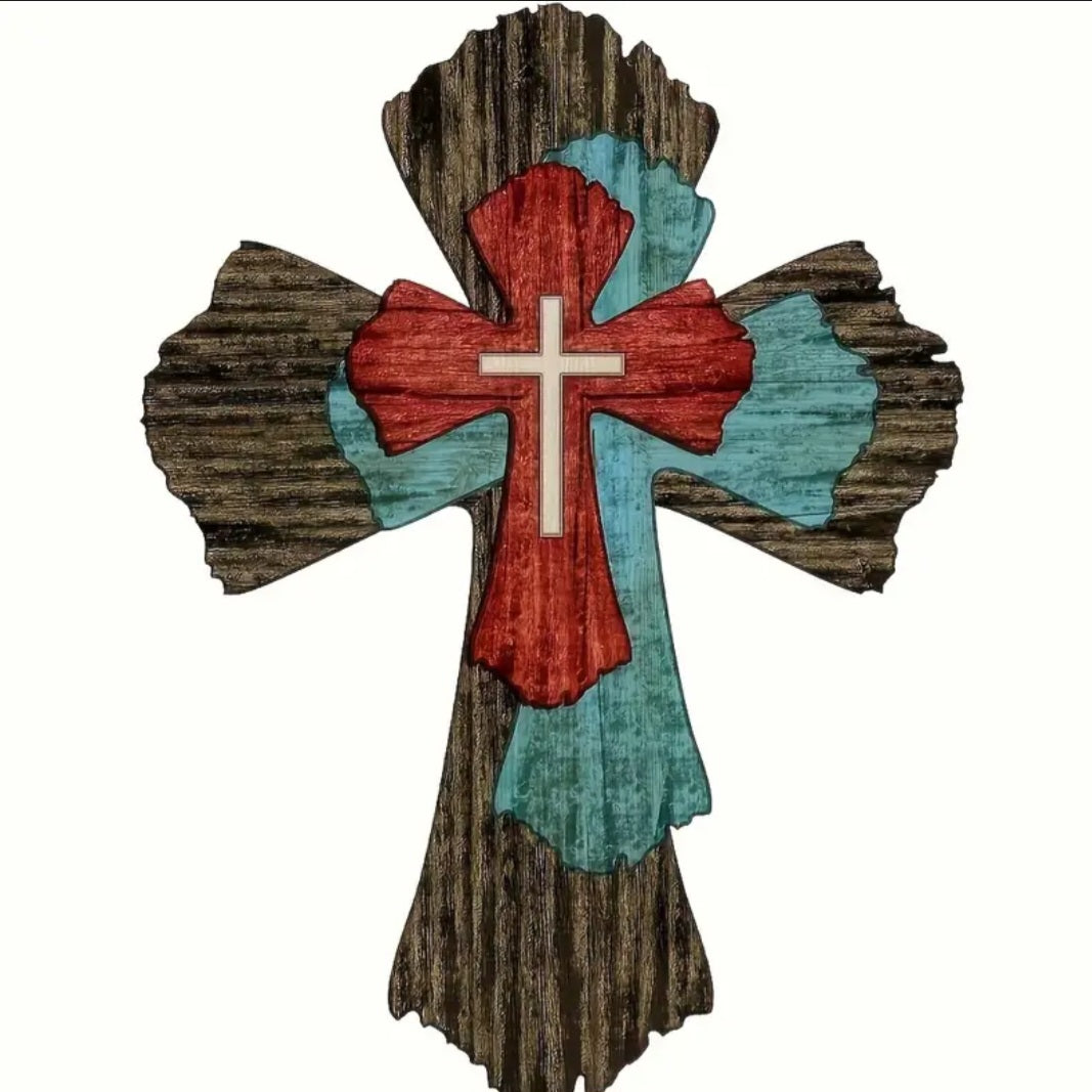 Faith-Based Rustic Faux-3D Wooden Wall Cross