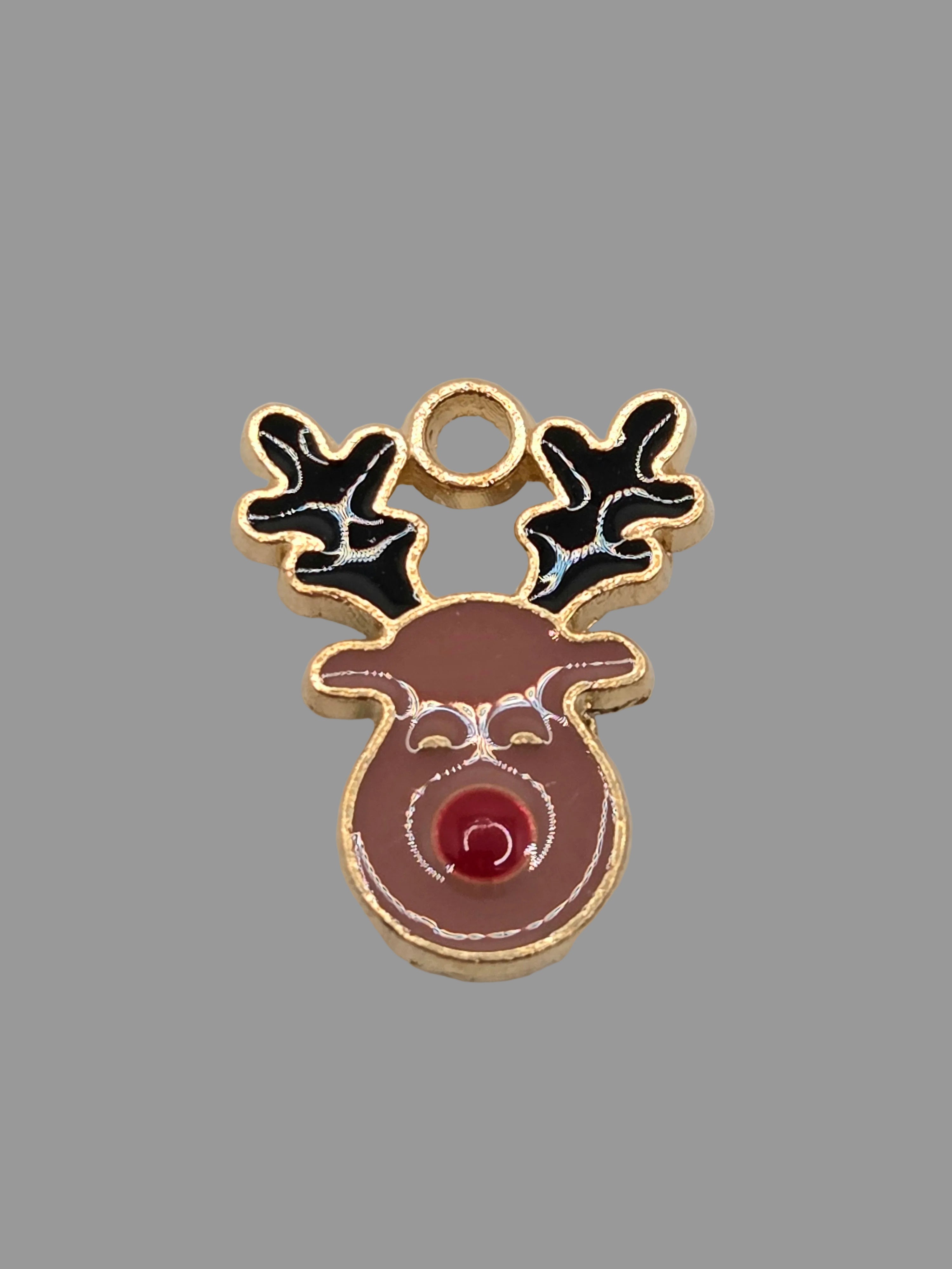 Gold tone red-nosed reindeer Dangle