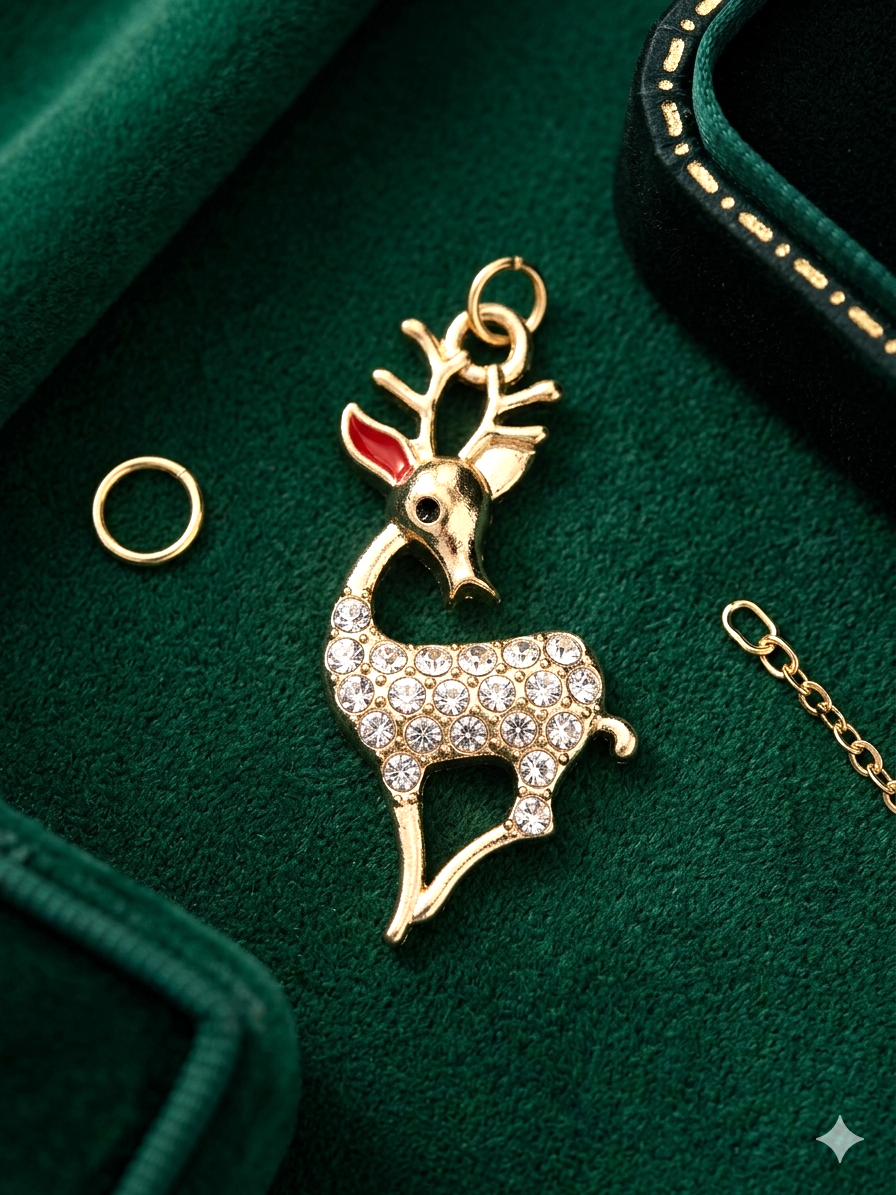 Gold tone Sparkly Rhinestone Reindeer Dangle