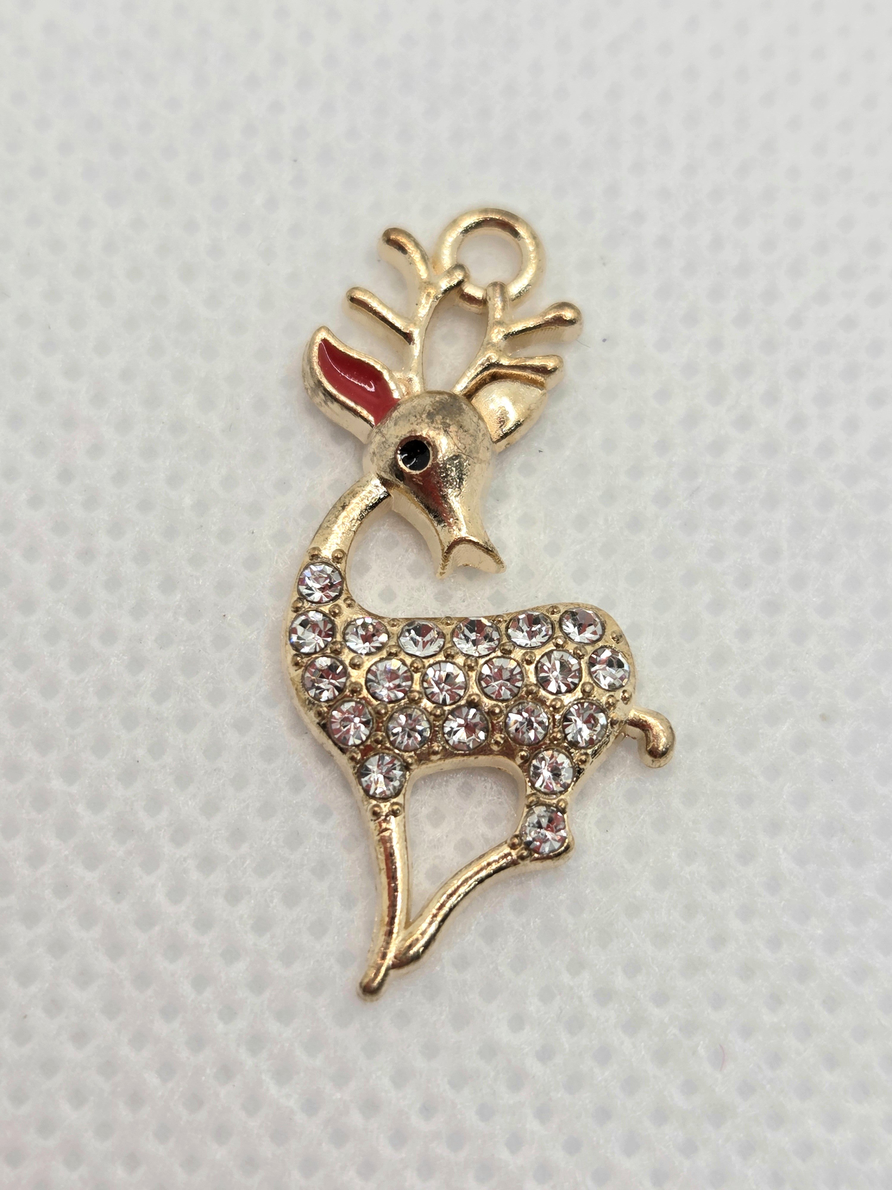 Gold tone Sparkly Rhinestone Reindeer Dangle