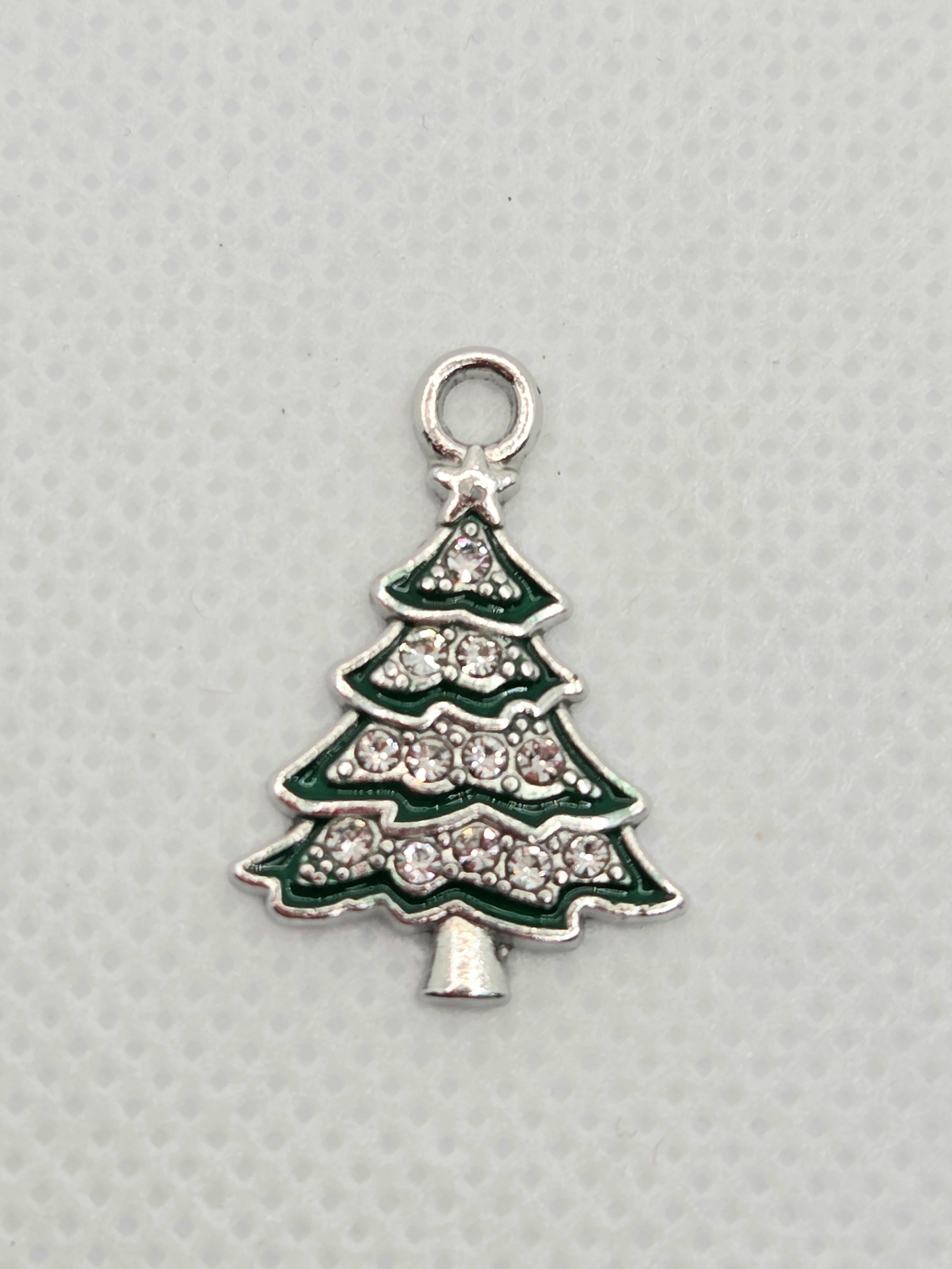 Christmas Tree With Rhinestones Dangle in Silver Tone