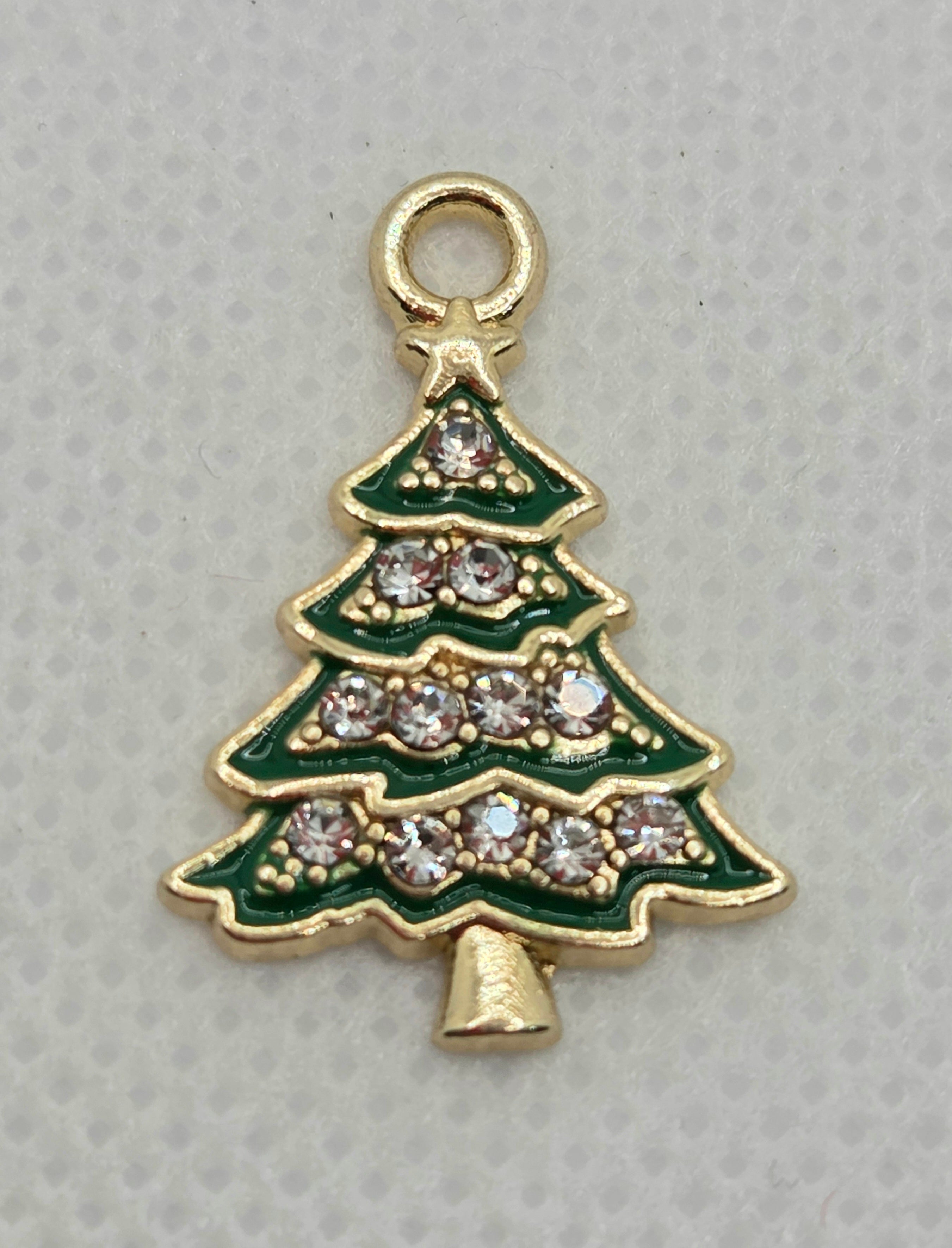 Christmas Tree With Rhinestones Dangle in Golden Tone