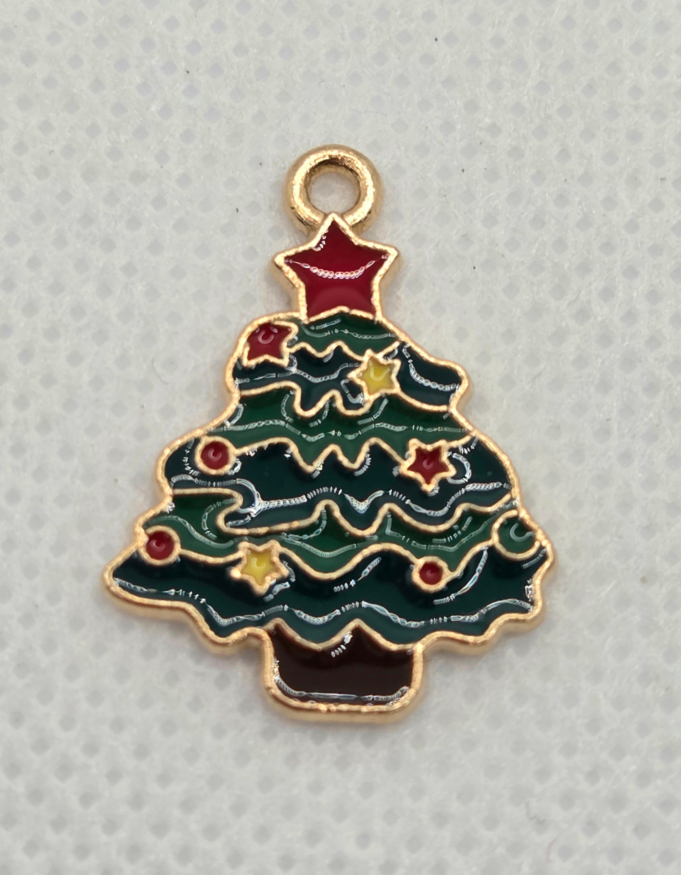 Colorful Christmas Tree Dangle in Golden Tone