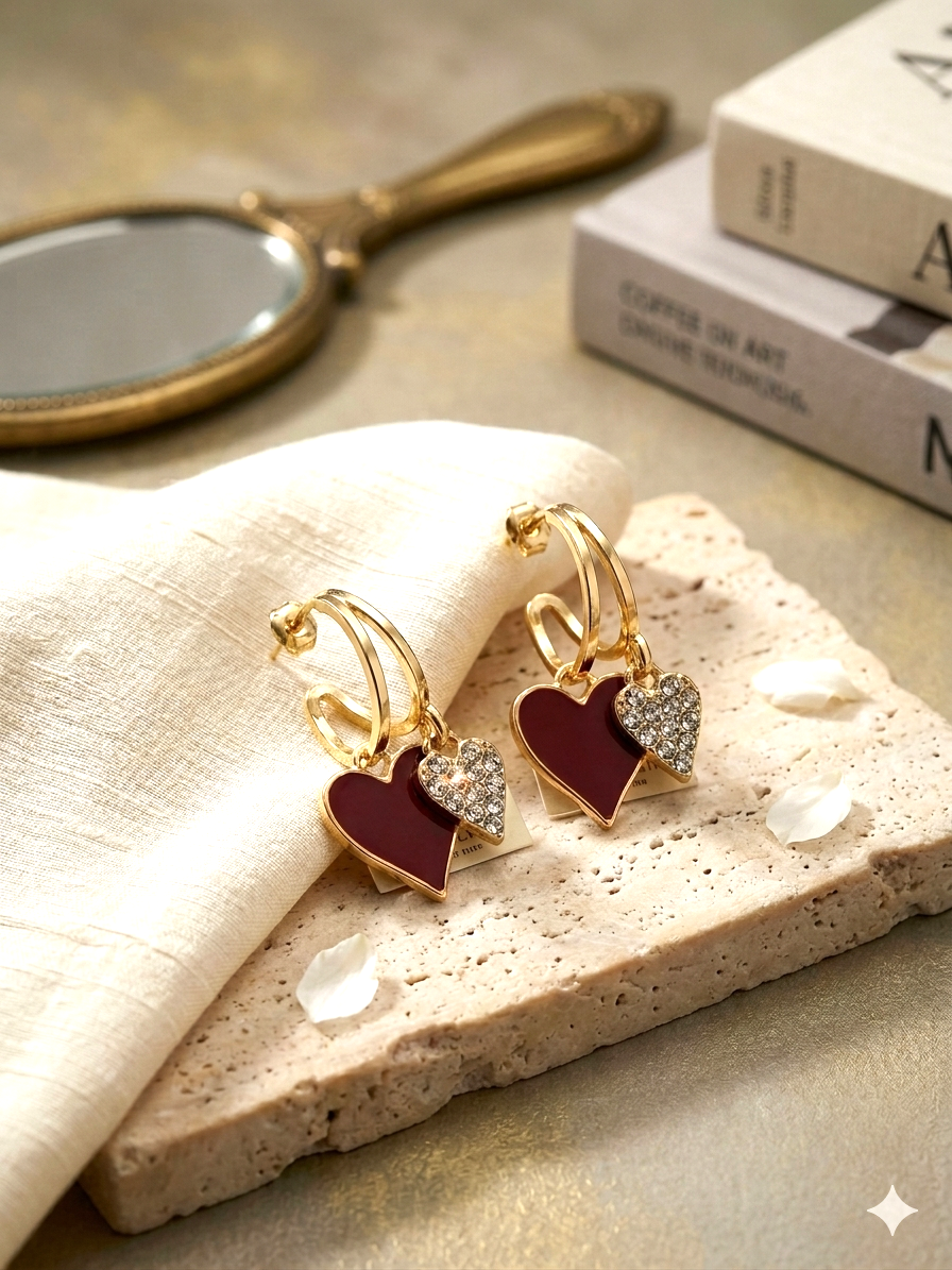 Cozy Chic Double Dangling Hearts Earrings (faith-based)