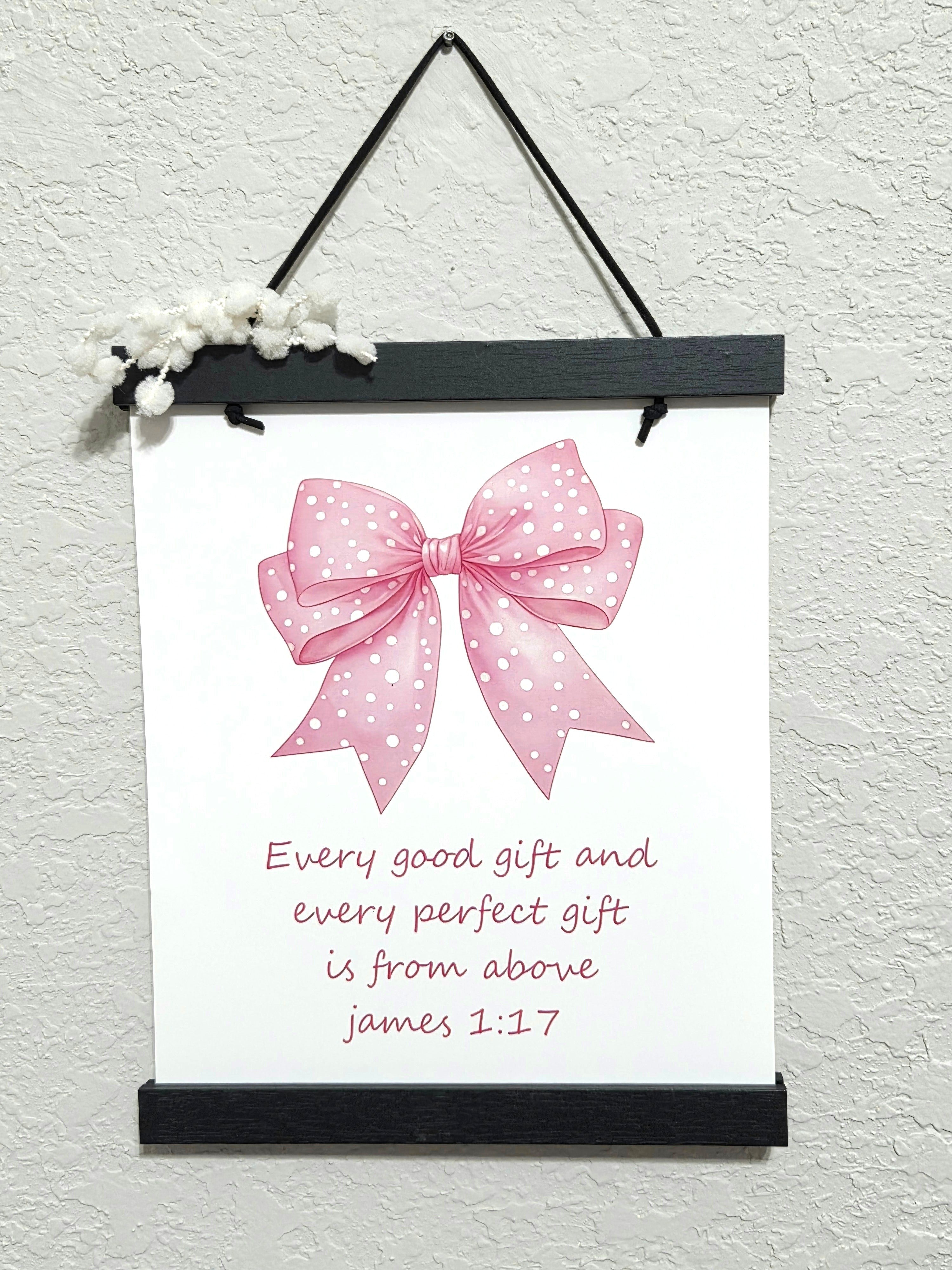 James 1:17 Pink Bow Magnetic Hanging Art – Kids' Edition