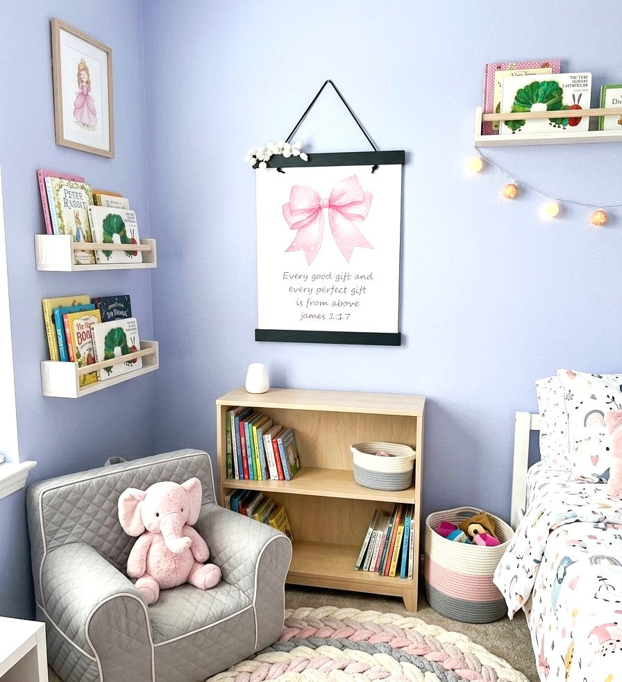 James 1:17 Pink Bow Magnetic Hanging Art – Kids' Edition