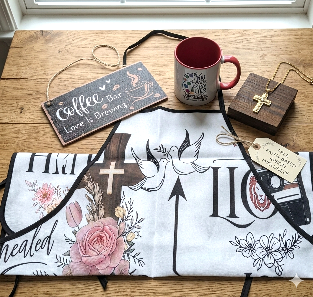 Limited Edition Faith-Based Gift Bundle – 3-Pc Decor & Jewelry Set with Free Apron