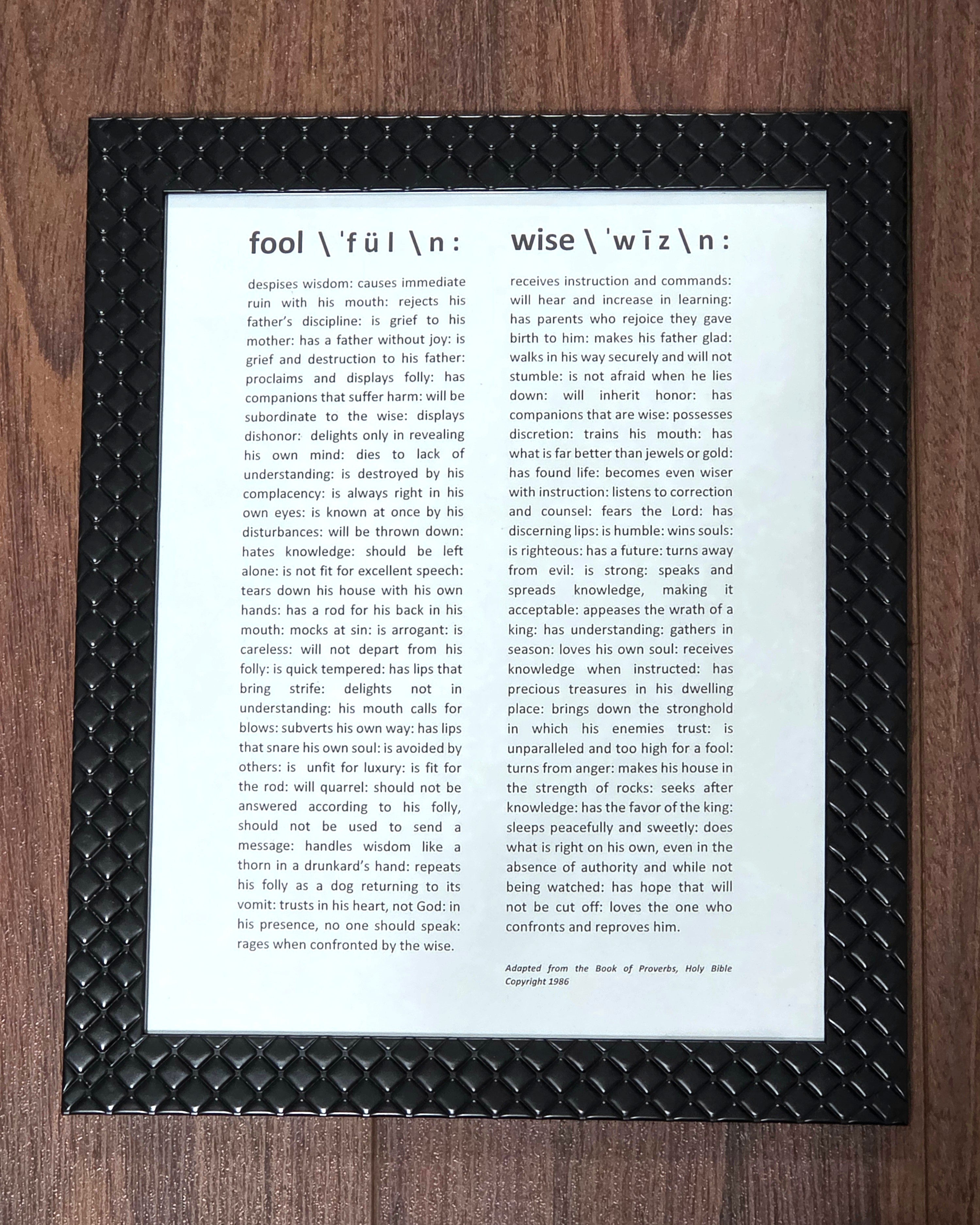 The Proverbs Blueprint: Fool vs. Wise Framed Art