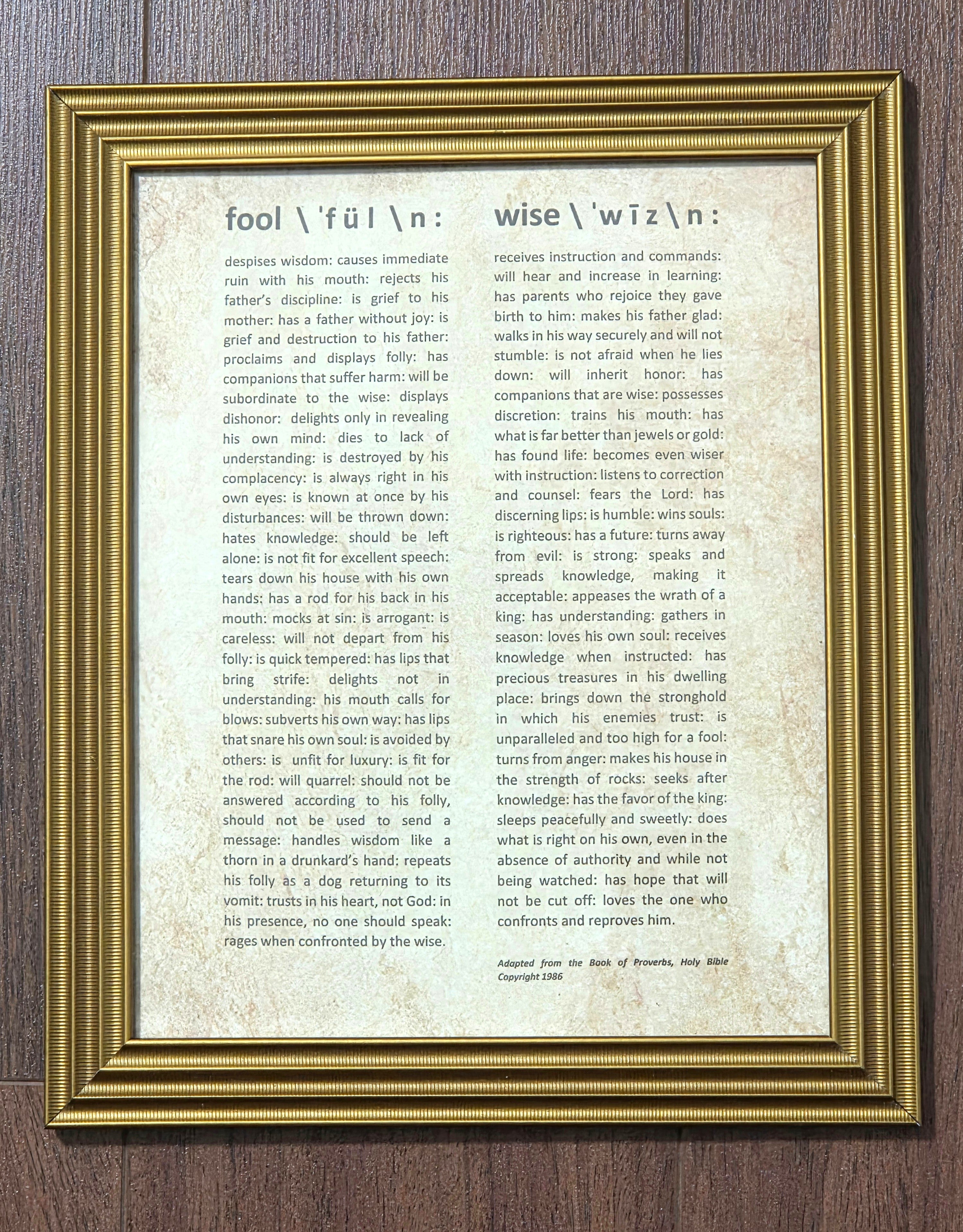 The Proverbs Blueprint: Fool vs. Wise Framed Art