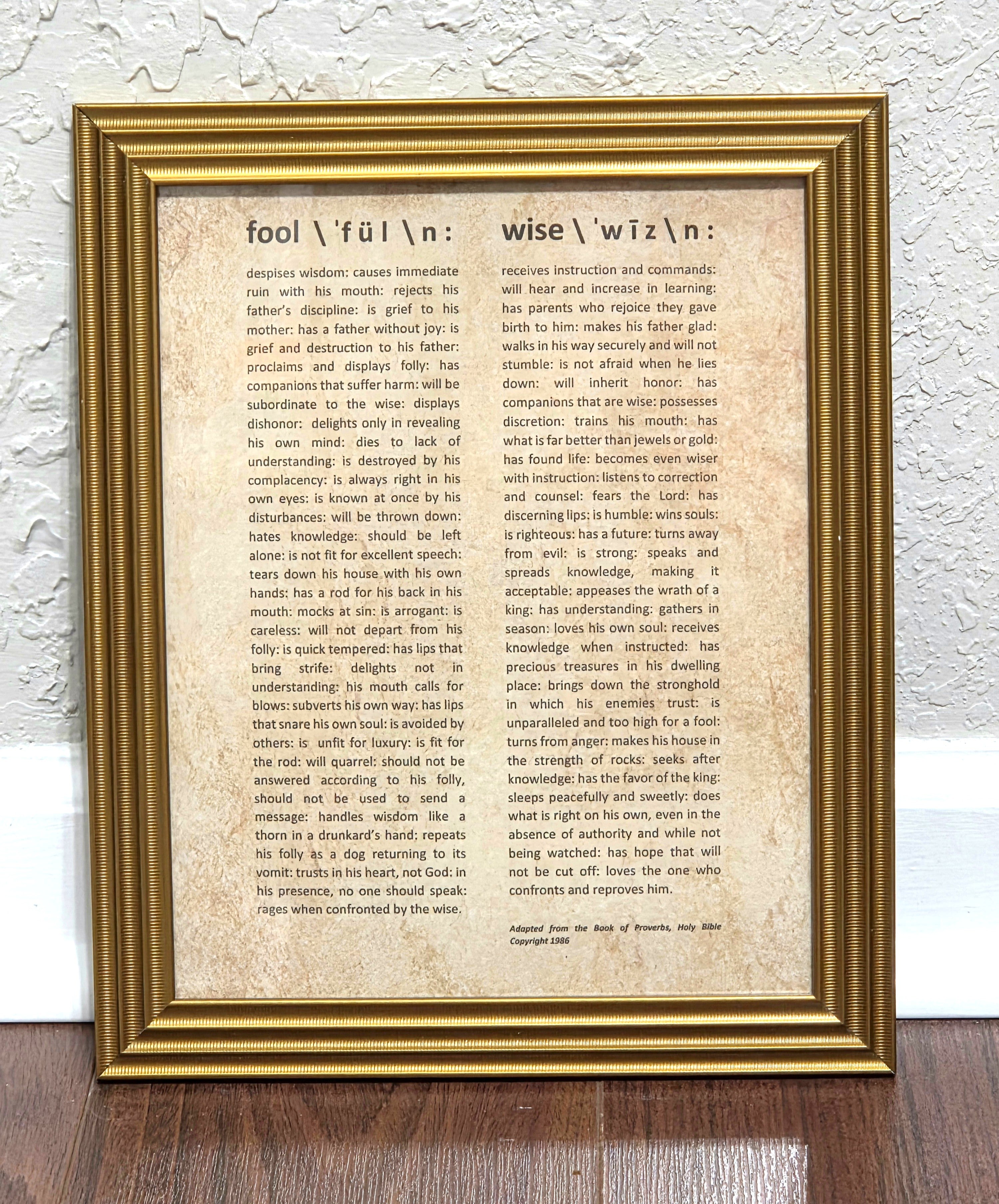 The Proverbs Blueprint: Fool vs. Wise Framed Art