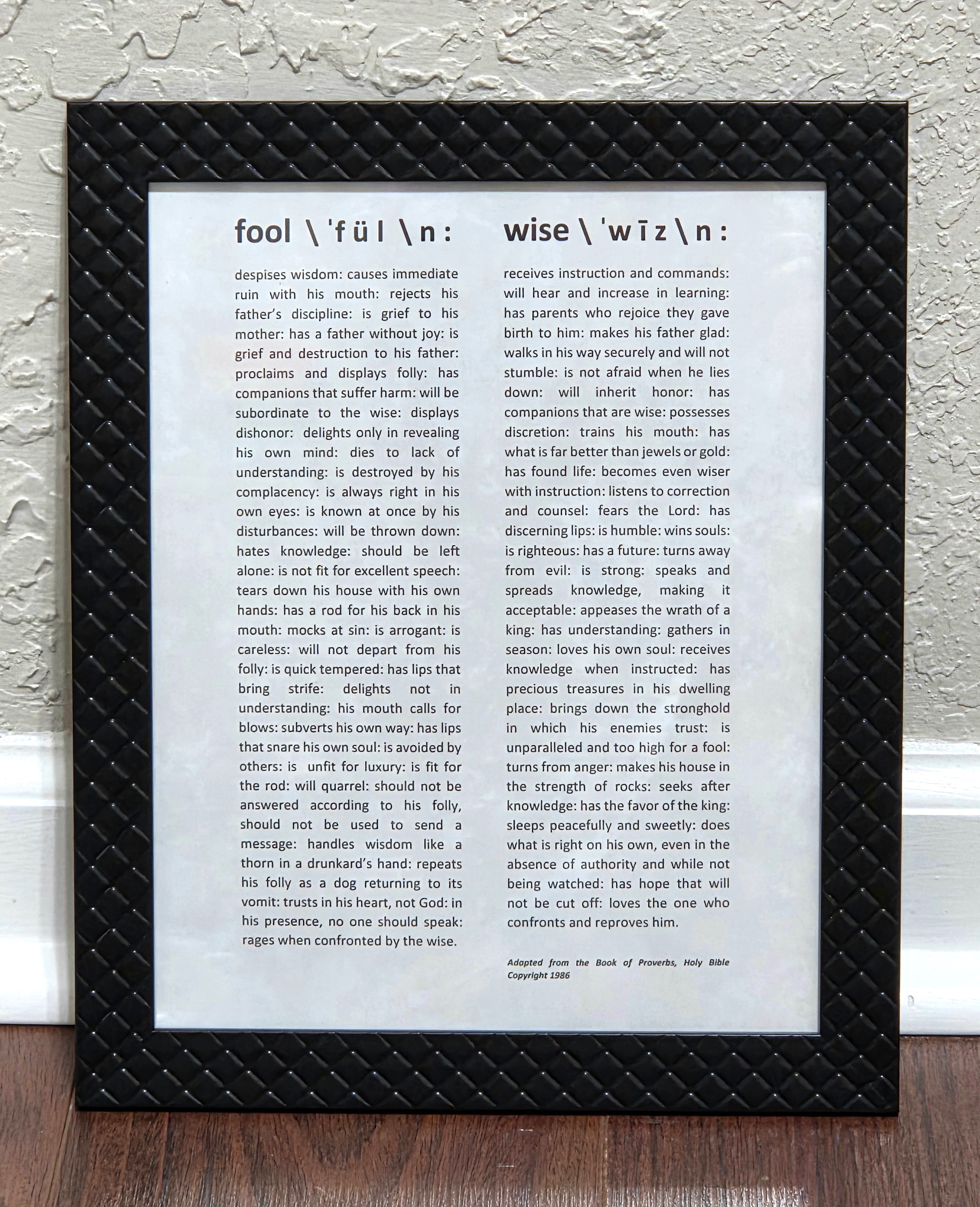 The Proverbs Blueprint: Fool vs. Wise Framed Art