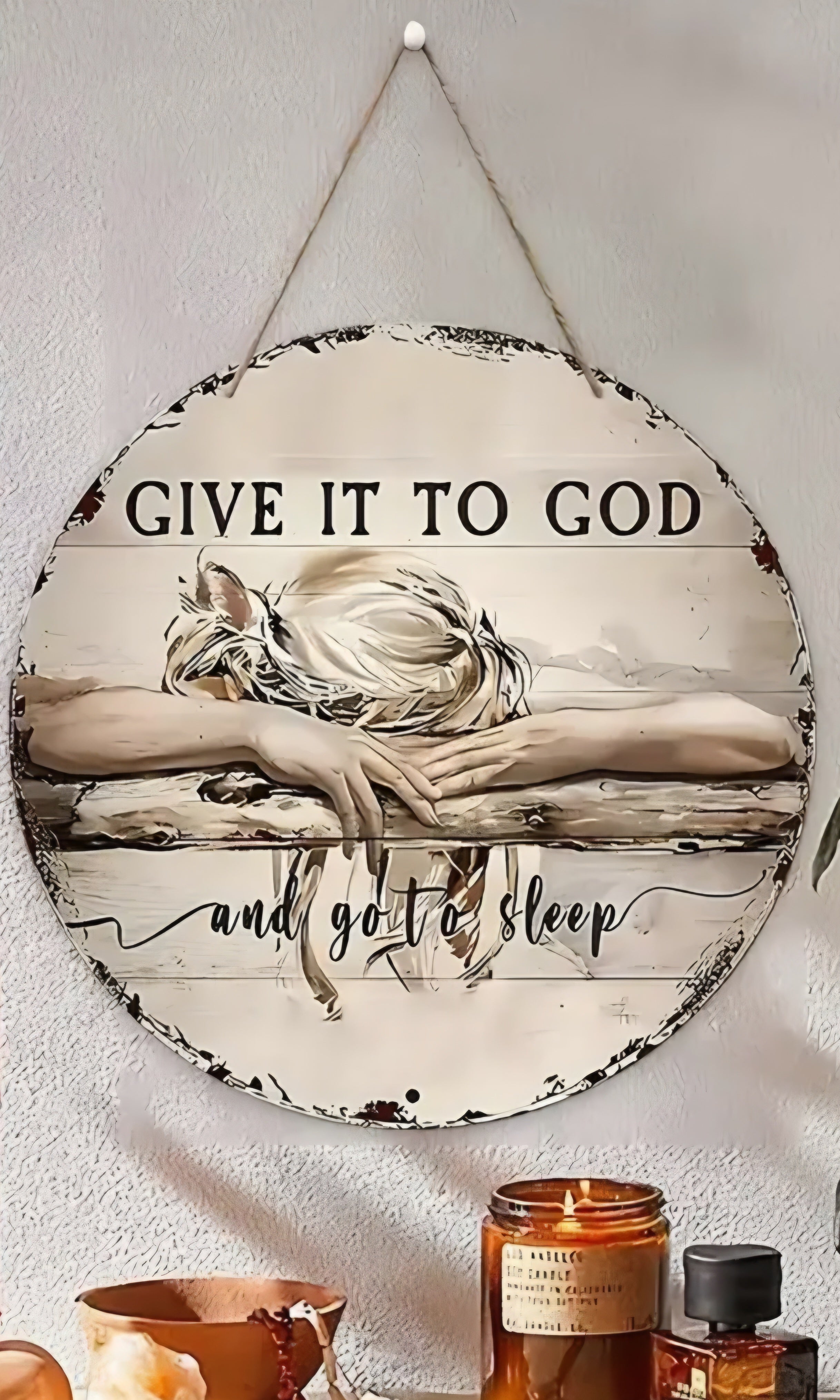 Faith-Based "Give It to God" Tiny Round Wood Hanging Sign-3"