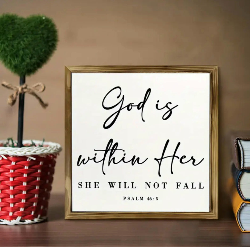 Faith-Based "God Is Within Her" – Psalm 46:5 Mini Wood Wall Art
