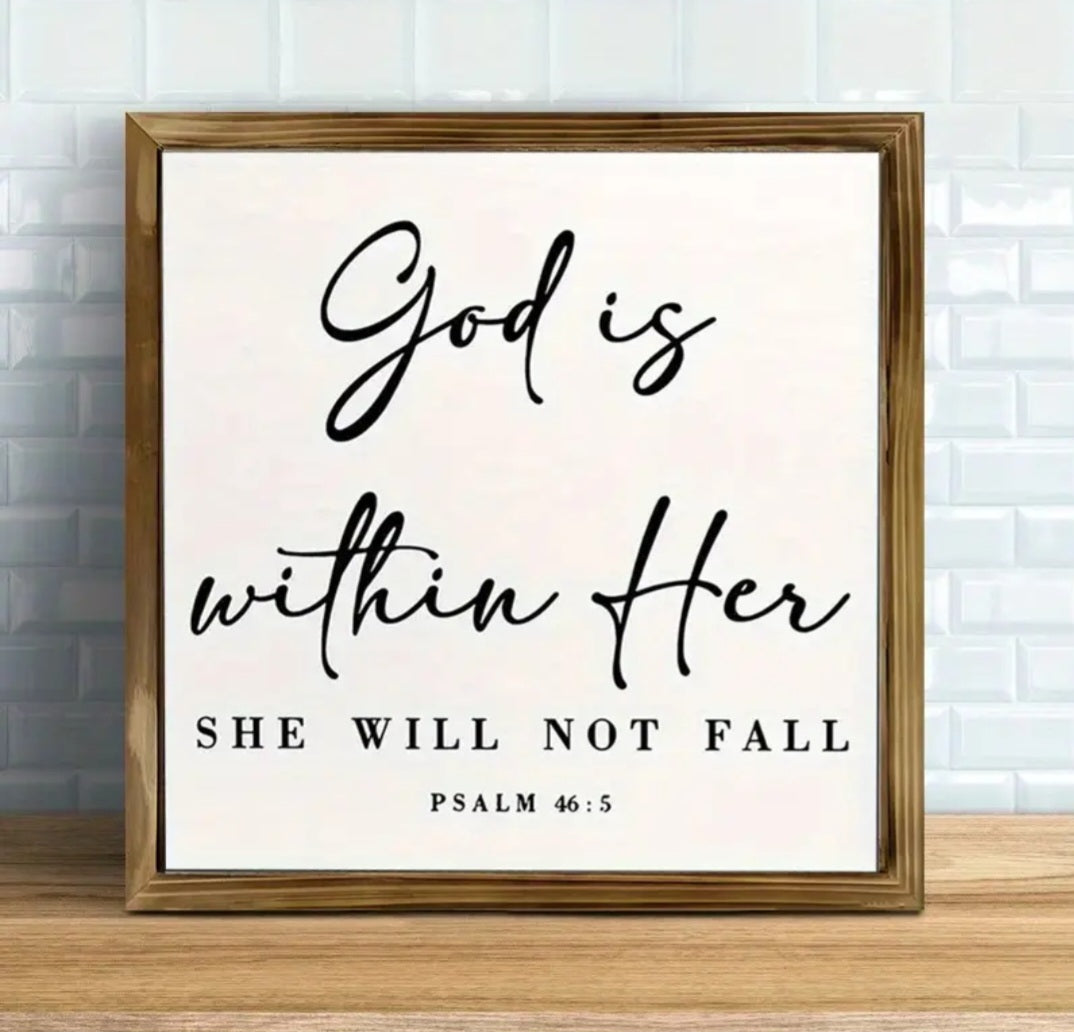 Faith-Based "God Is Within Her" – Psalm 46:5 Mini Wood Wall Art