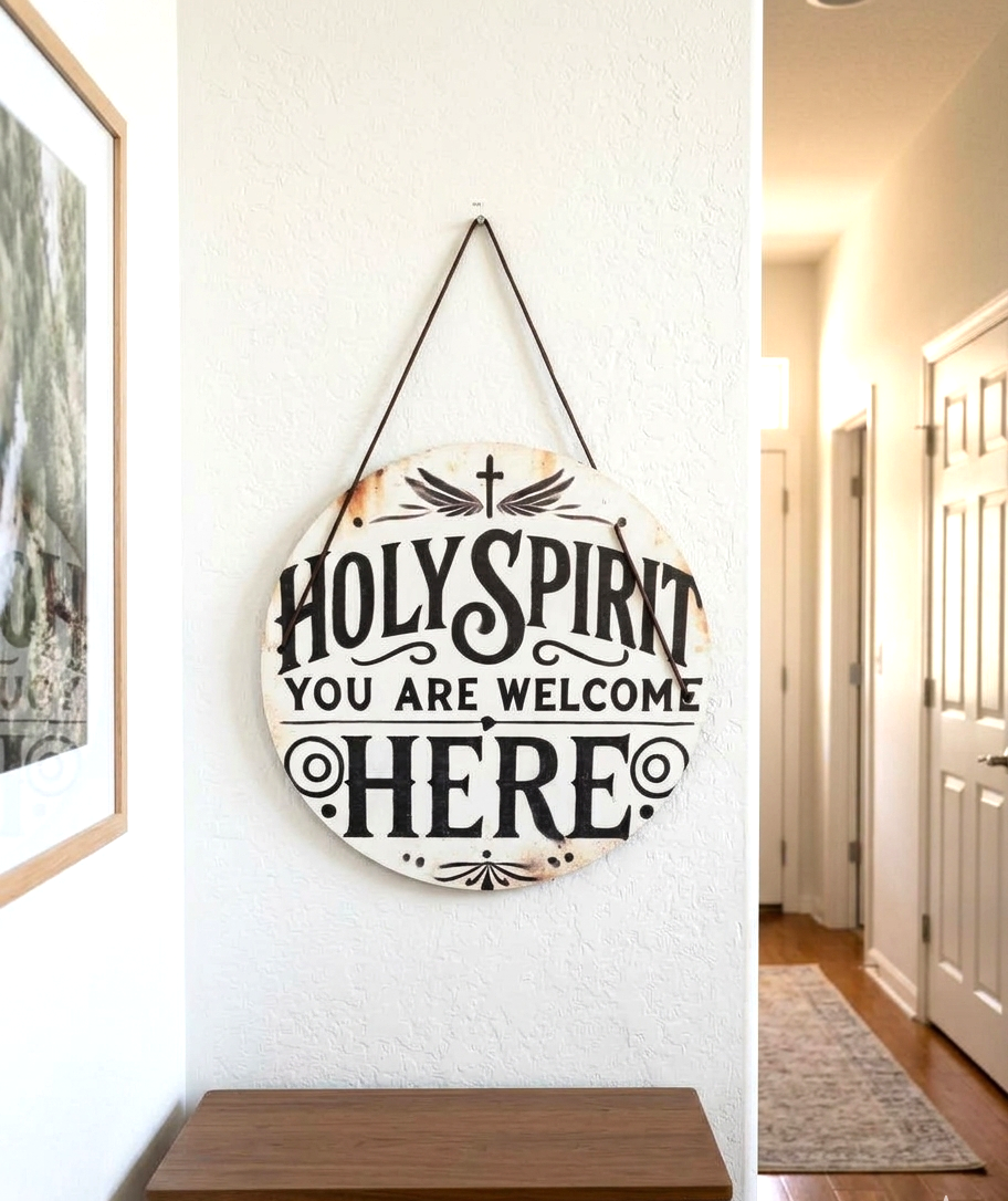 Faith-Based: "Holy Spirit You Are Welcome Here" 8" Rustic Metal Sign