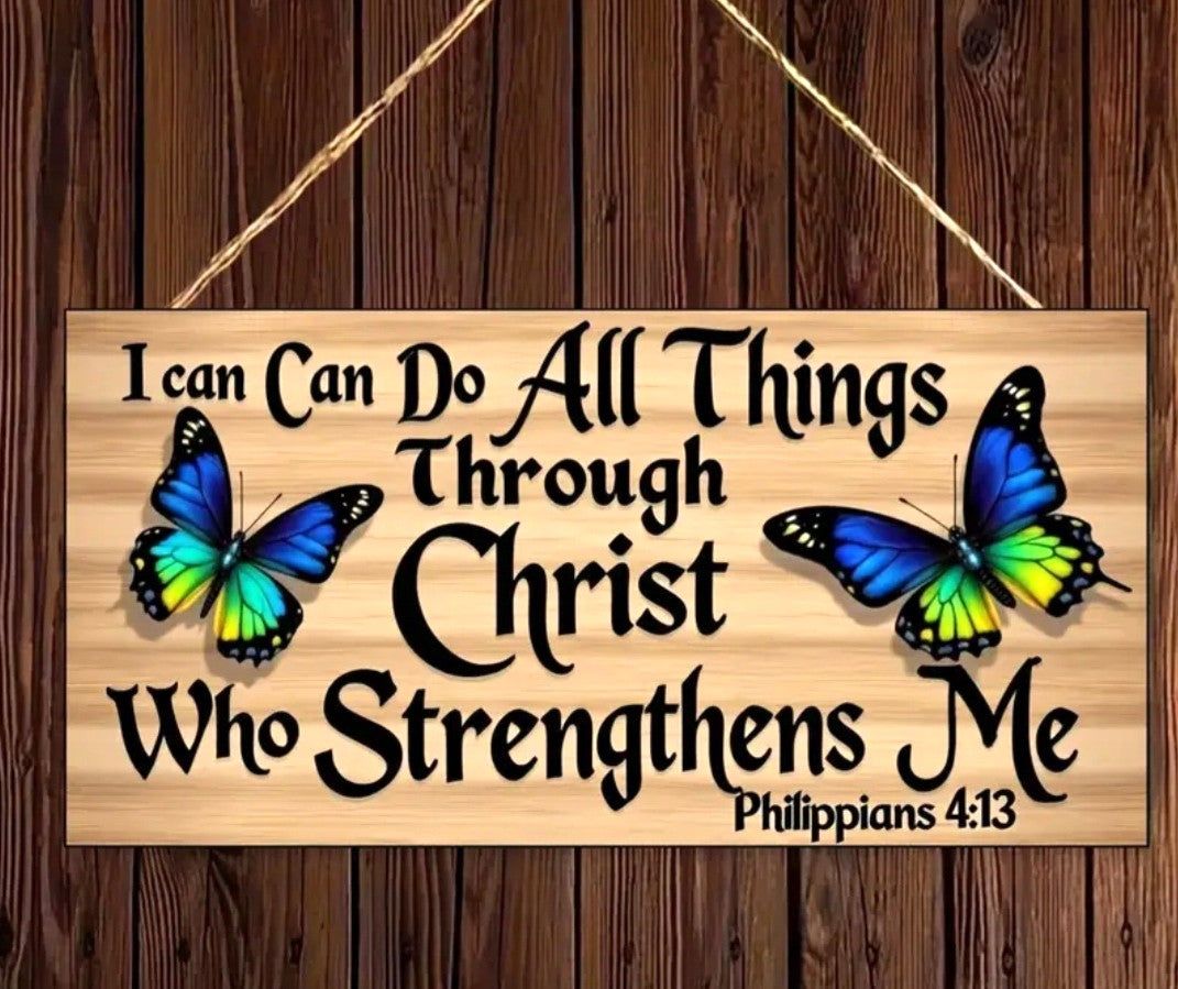 Faith-Based Thin Wood Sign - "I Can Do All Things Through Christ"