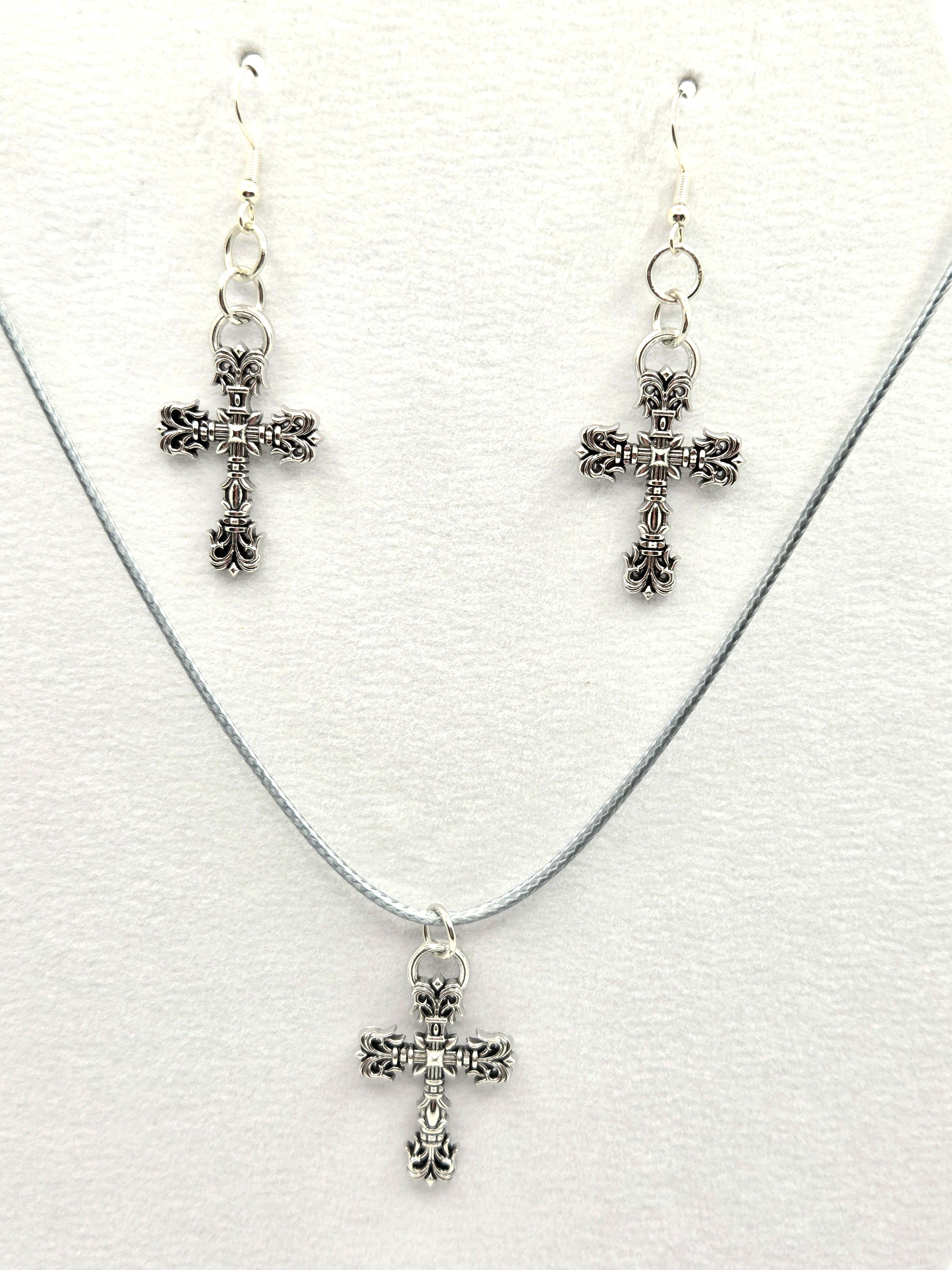 JUST FOR FUN BUNDLE:  Vintage and Timeless Cross Necklace & Earrings Set (Faith-based)