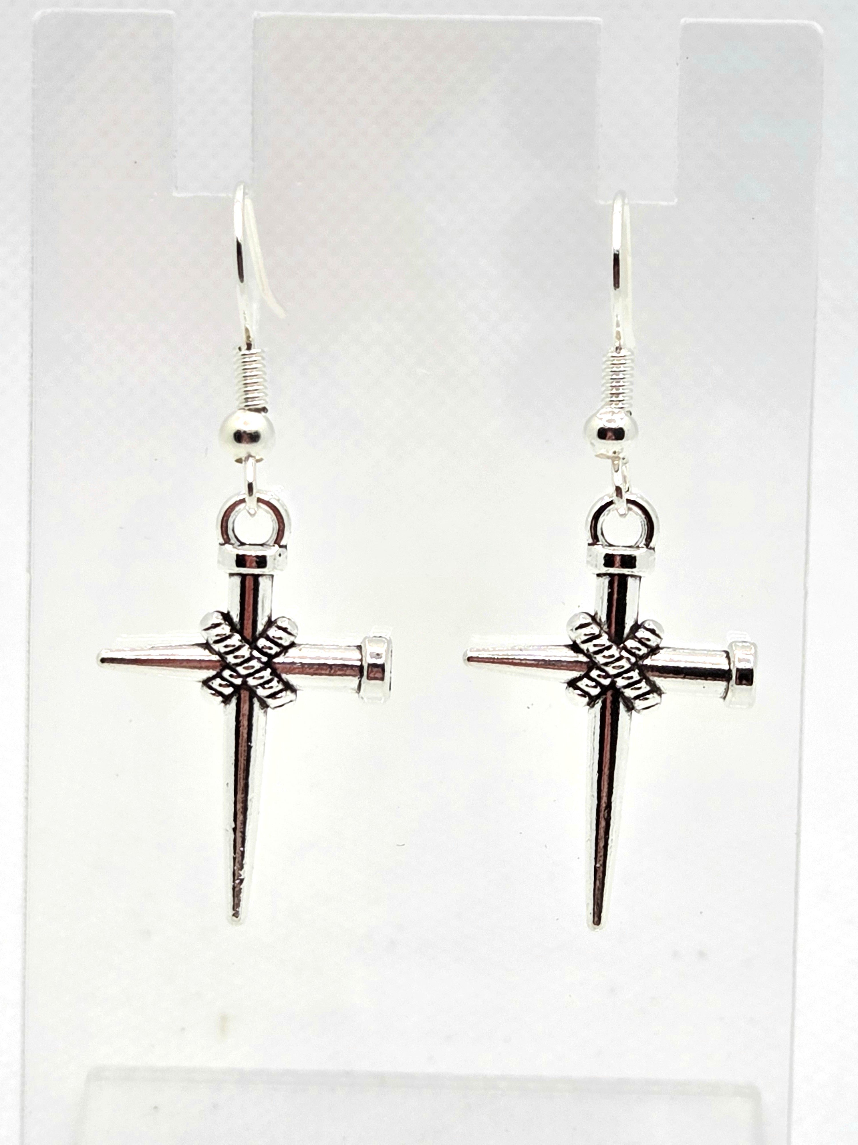JUST FOR FUN BUNDLE:  Vintage Cross With Nails Necklace & Earrings Set (Faith-based)