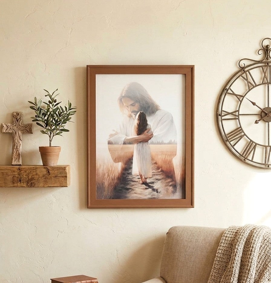 "Wrapped in His Arms" Framed Canvas – Divine Drop Collection