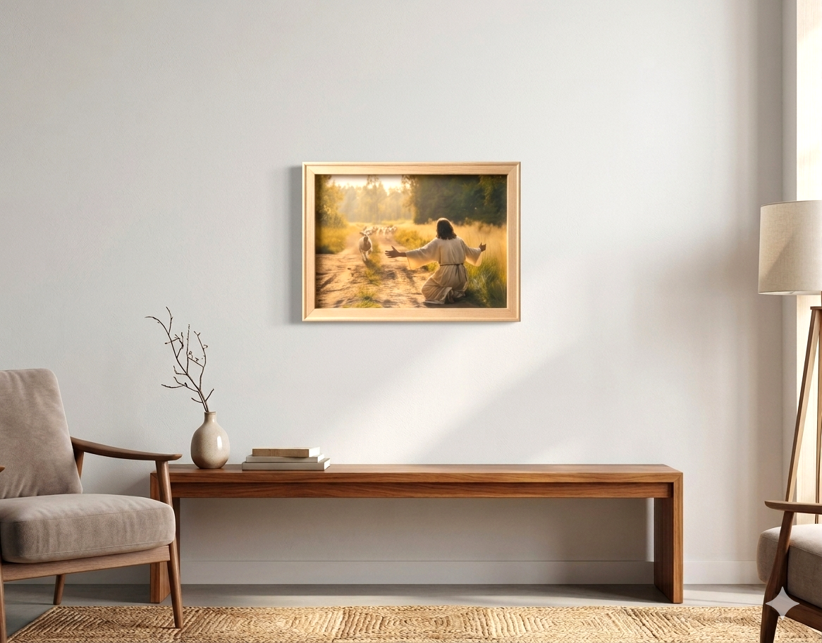 Faith-Based Framed Canvas Art - "His Sheep Know His Voice" (16"x12")