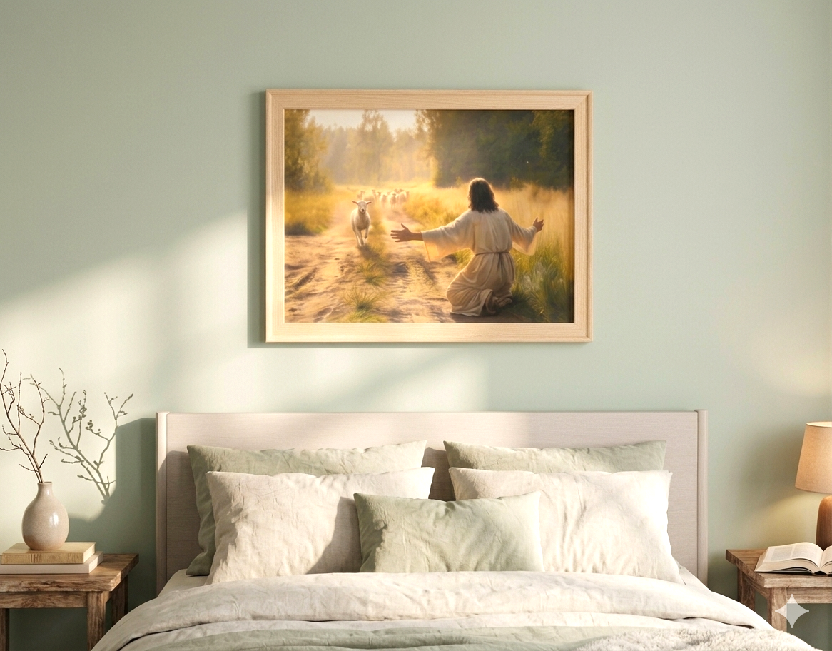 Faith-Based Framed Canvas Art - "His Sheep Know His Voice" (16"x12")