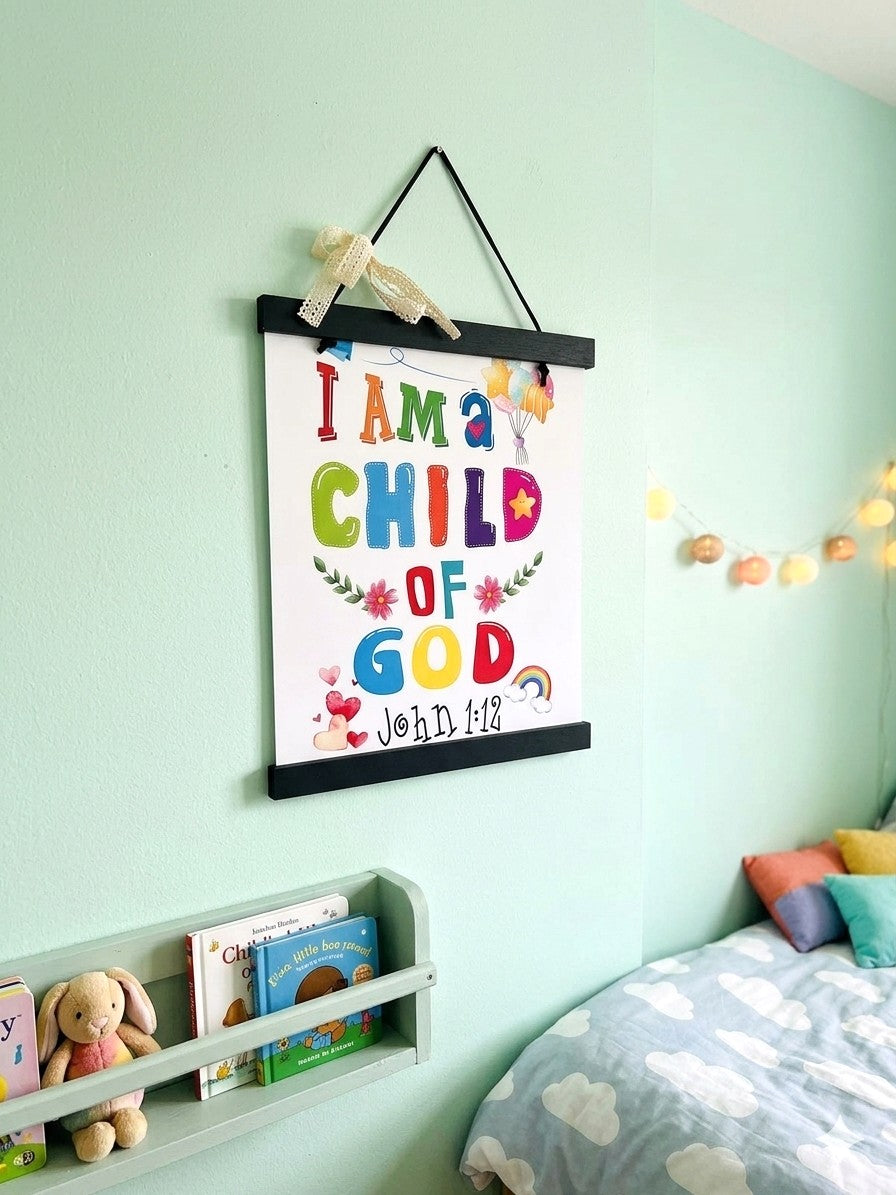 "I Am a Child of God" John 1:12 Children's Scripture Wall Art – Divine Drop Collection