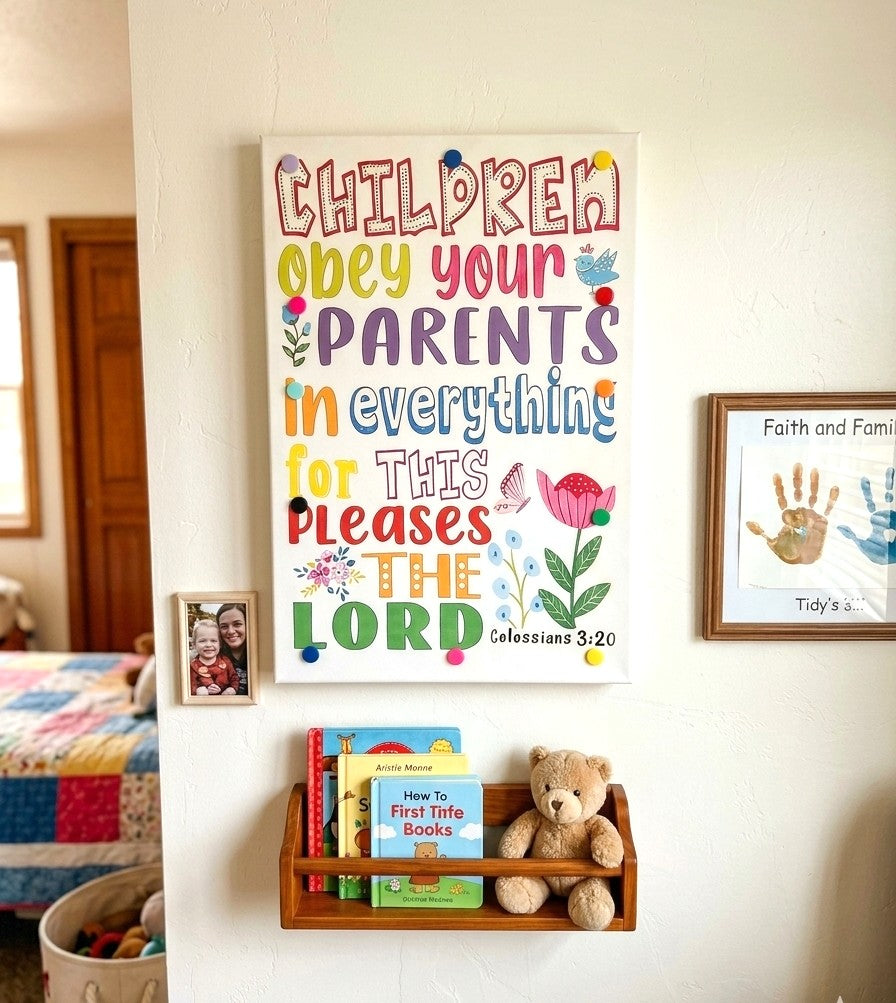 "Children Obey Your Parents" Framed Canvas Wall Decor – Divine Drop Kids Collection