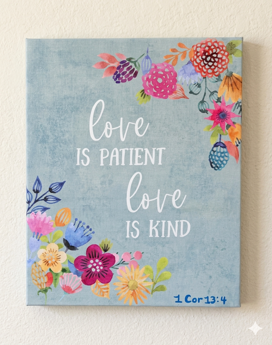 Love Is Patient, Love Is Kind Stretched Canvas Wall Art – Divine Drop Collection
