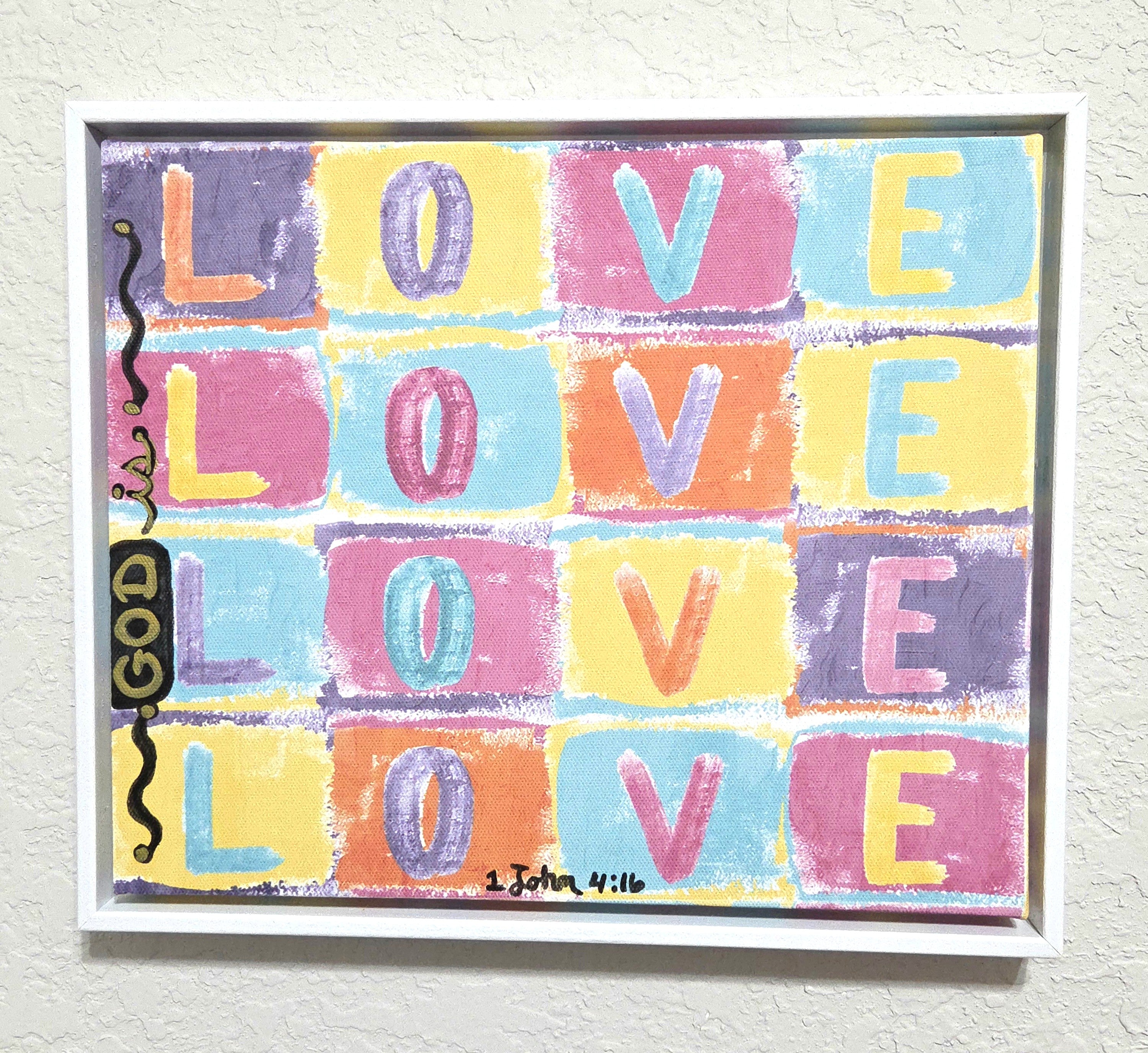 Faith-Based: "God Is Love" Abstract Canvas Art – 1 John 4:16 (12"x10")