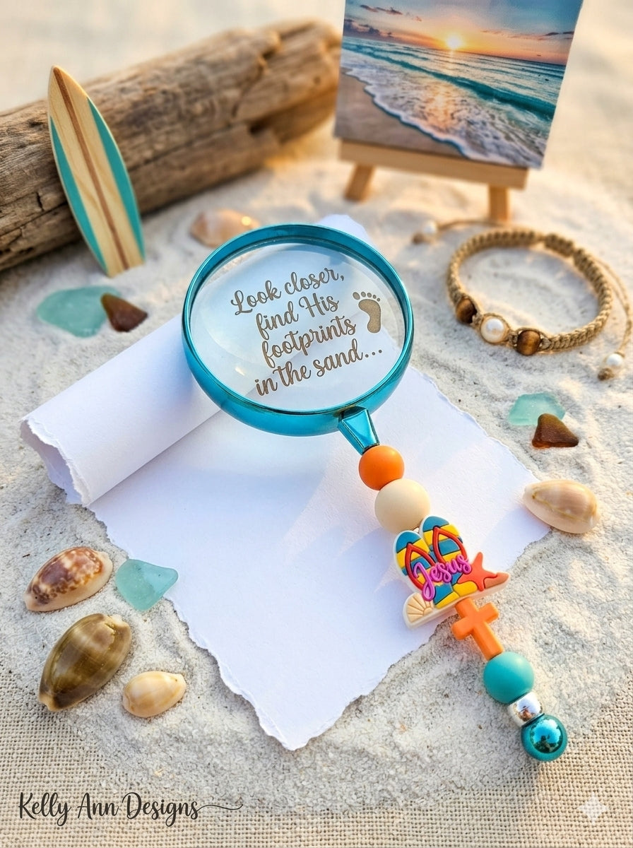 Chic Beaded Handheld Magnifying Glass for Fine Print & Crafting w/storage pouch