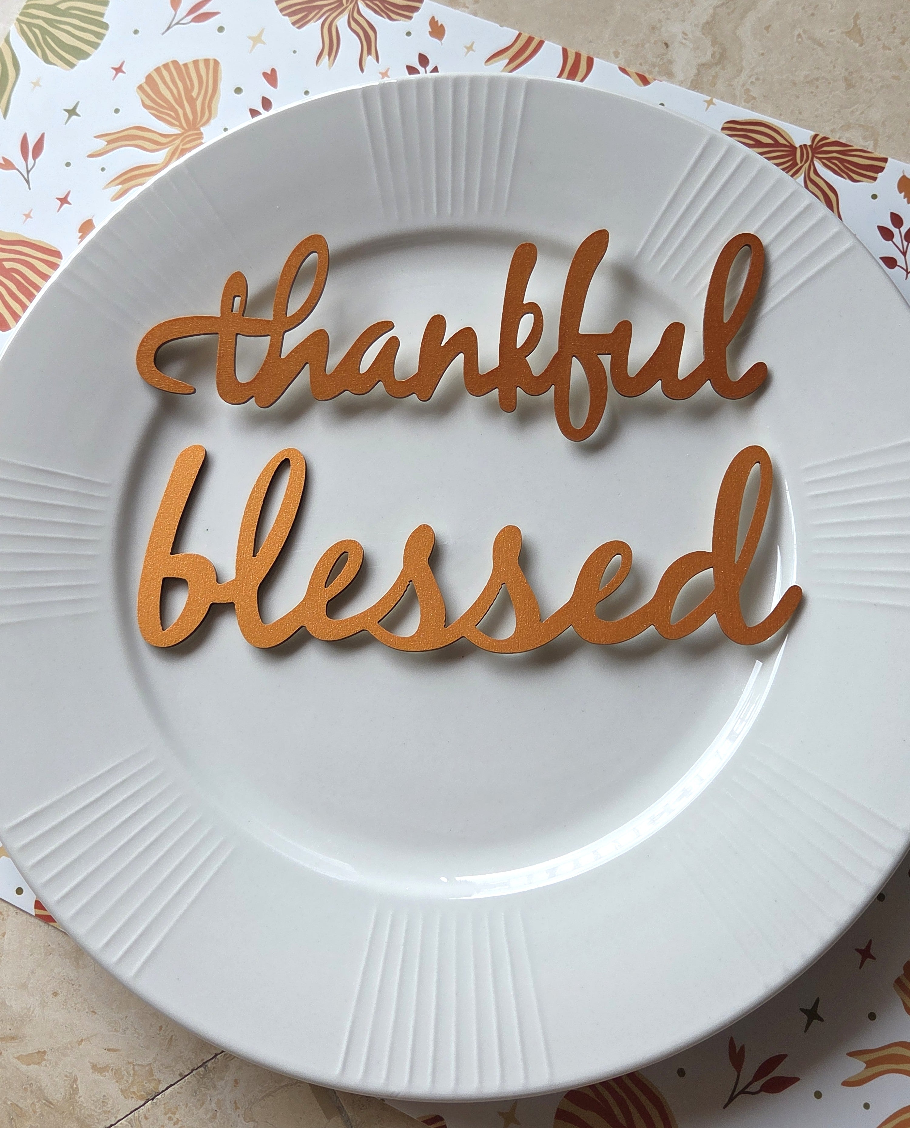 "Thankful" & "Blessed" Metallic Copper Script Wood Signs