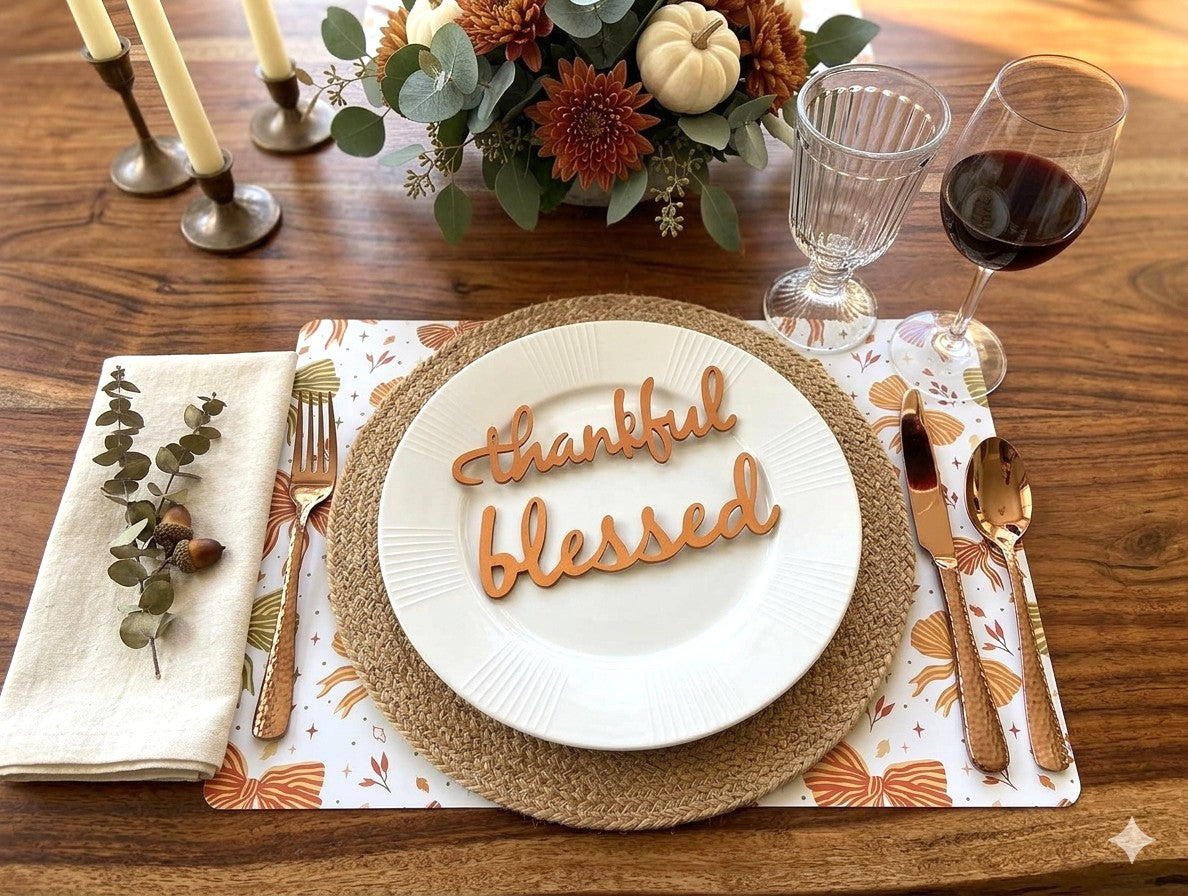 "Thankful" & "Blessed" Metallic Copper Script Wood Signs